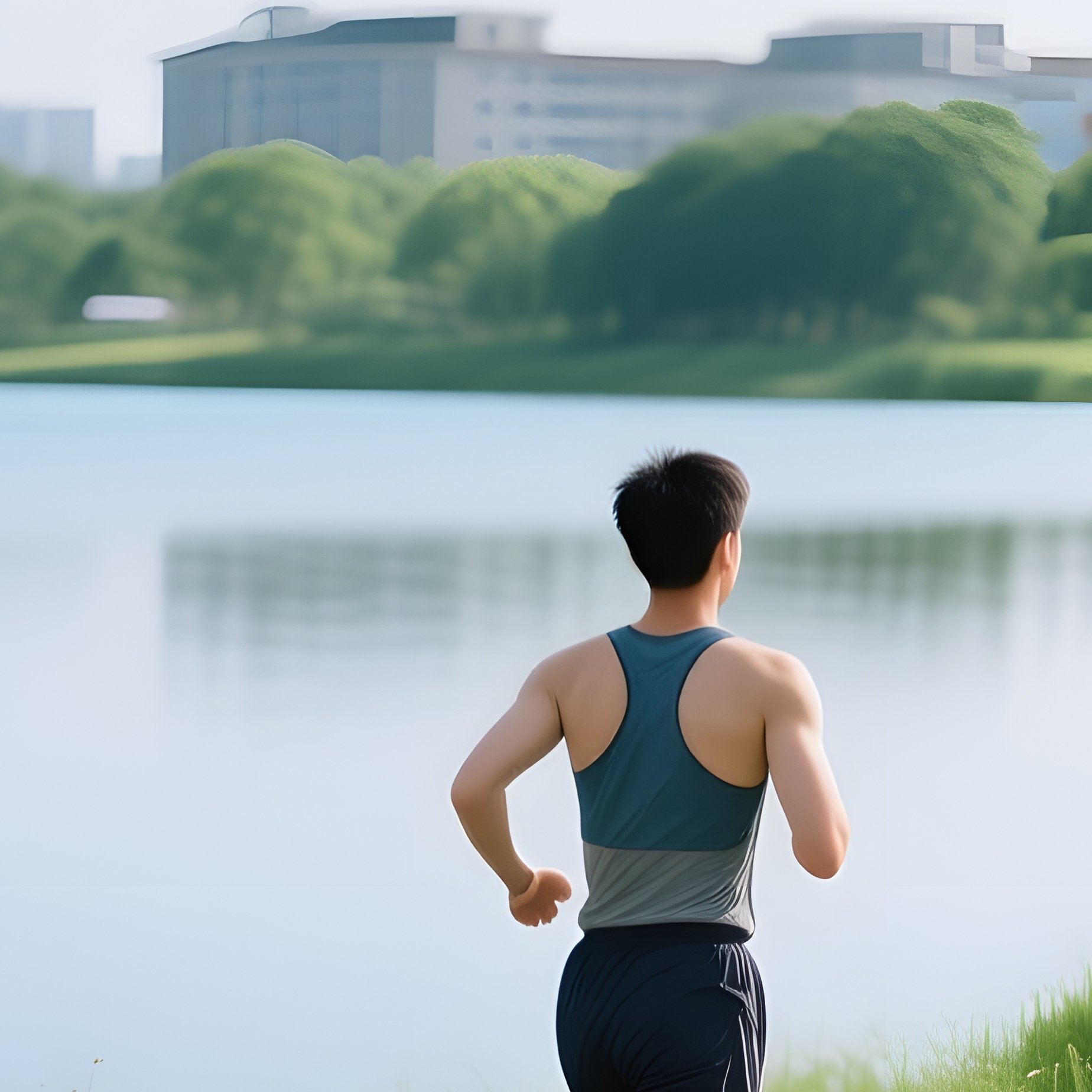 A Person Jogging Along A Lakeside Path Jogging Lake - Full Resolution Quality Preview