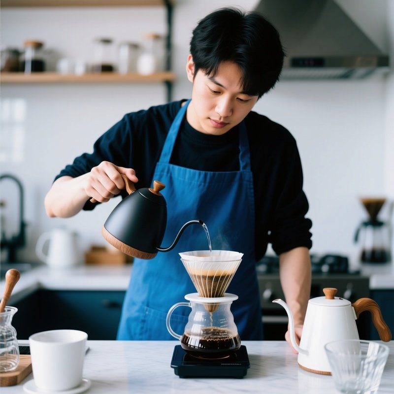 A Person Making Coffee Using A Pour Over Method Coffee Pour Over