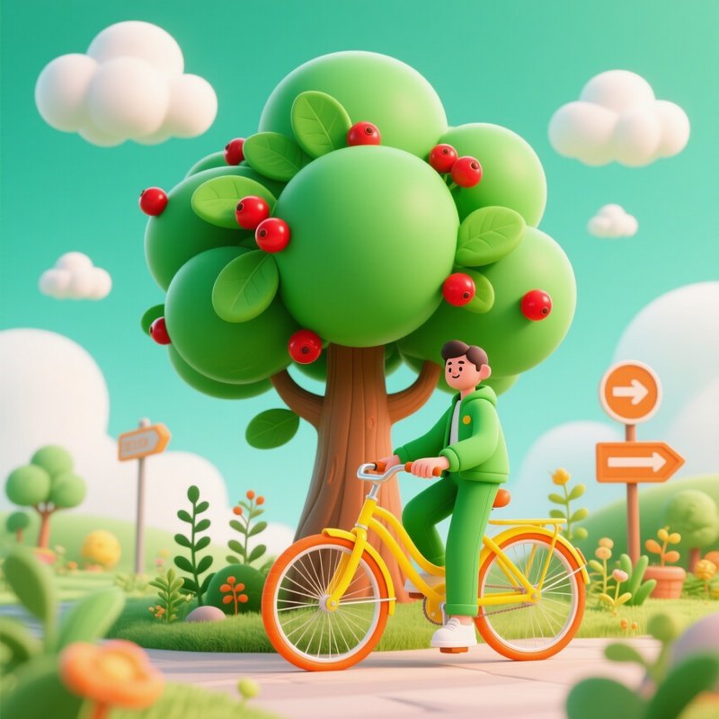 A Person On A Bicycle Next To A Stylized Tree Digital Art