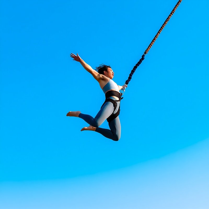 A Person Performing On A Trampoline Or Bungee Jumping Action