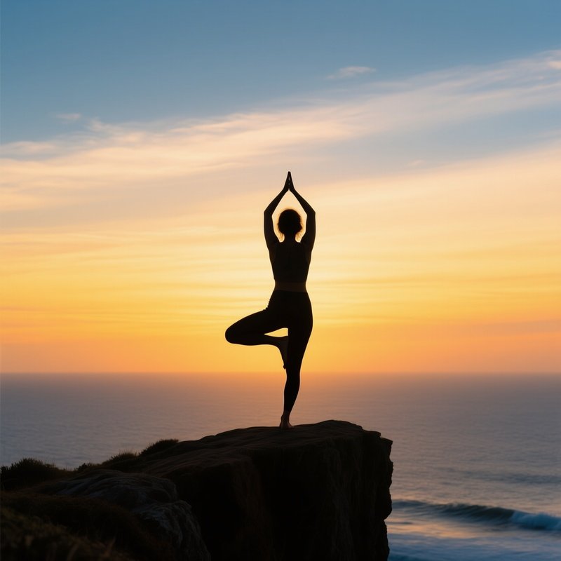 A Person Practicing Yoga On A Cliff Yoga Sunset