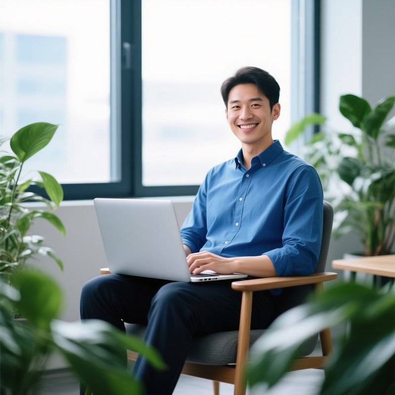 A Person Sitting In A Chair With A Laptop Office Work