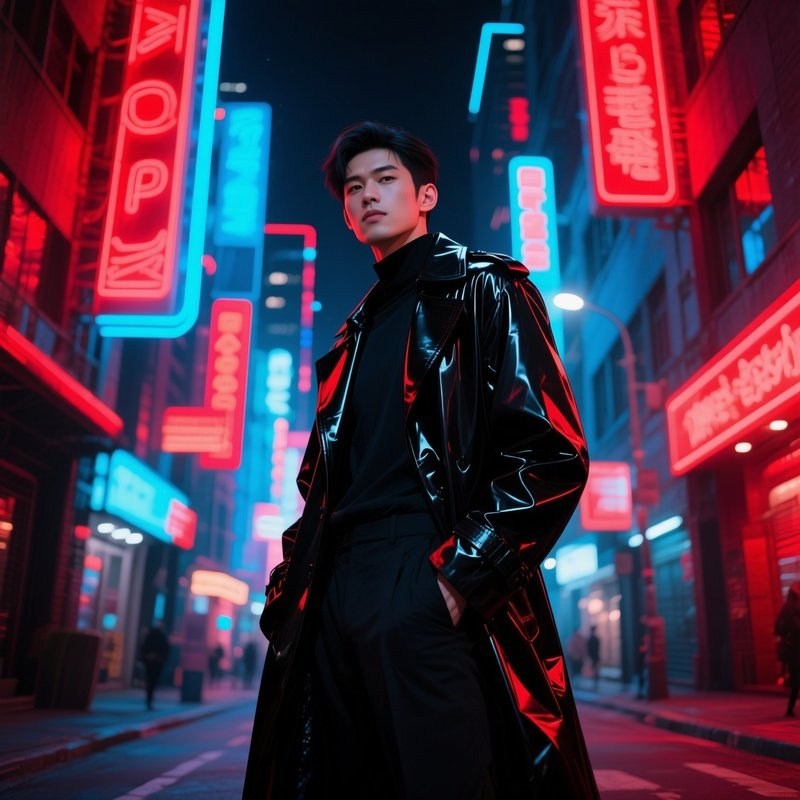 A Person Standing In A Vibrant Urban Night Scene Urban Nightlife