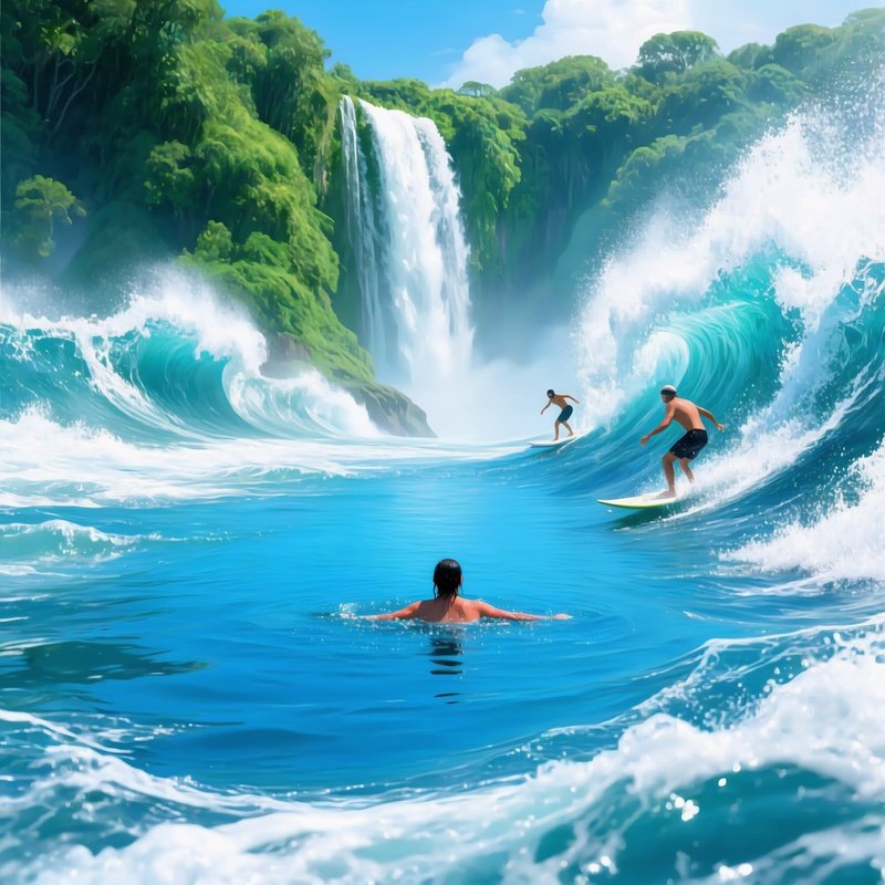 A Person Swimming In A Serene Water Body Surrounded By Dynamic