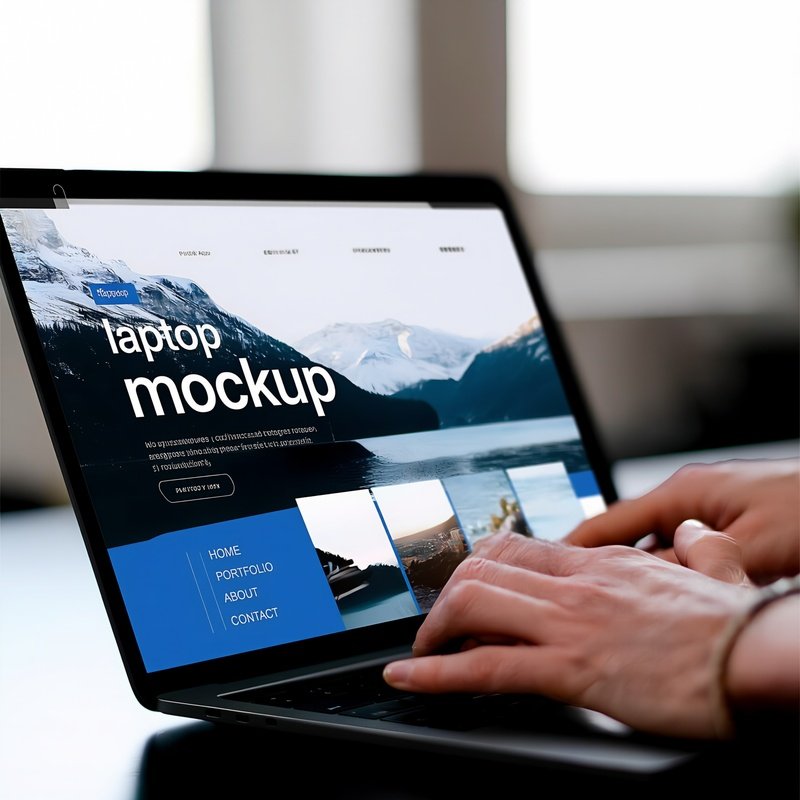A Person Using A Laptop Displaying A Mockup Website Laptop Mockup
