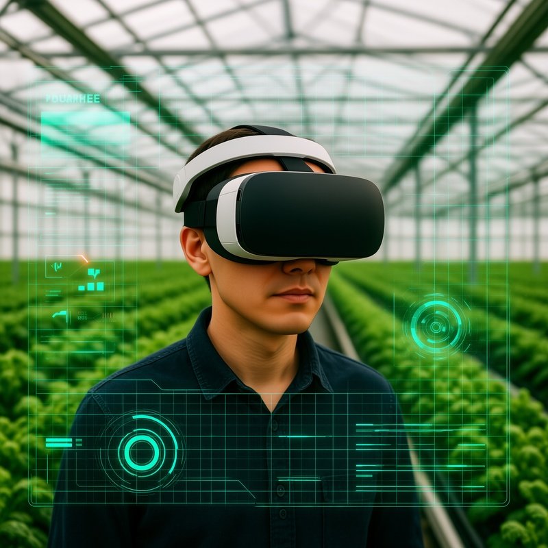 A Person Using Augmented Reality Technology In A Greenhouse