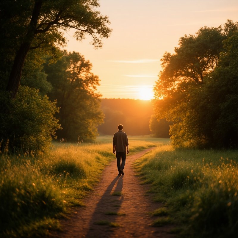 A Person Walking On A Path At Sunset Sunset Nature