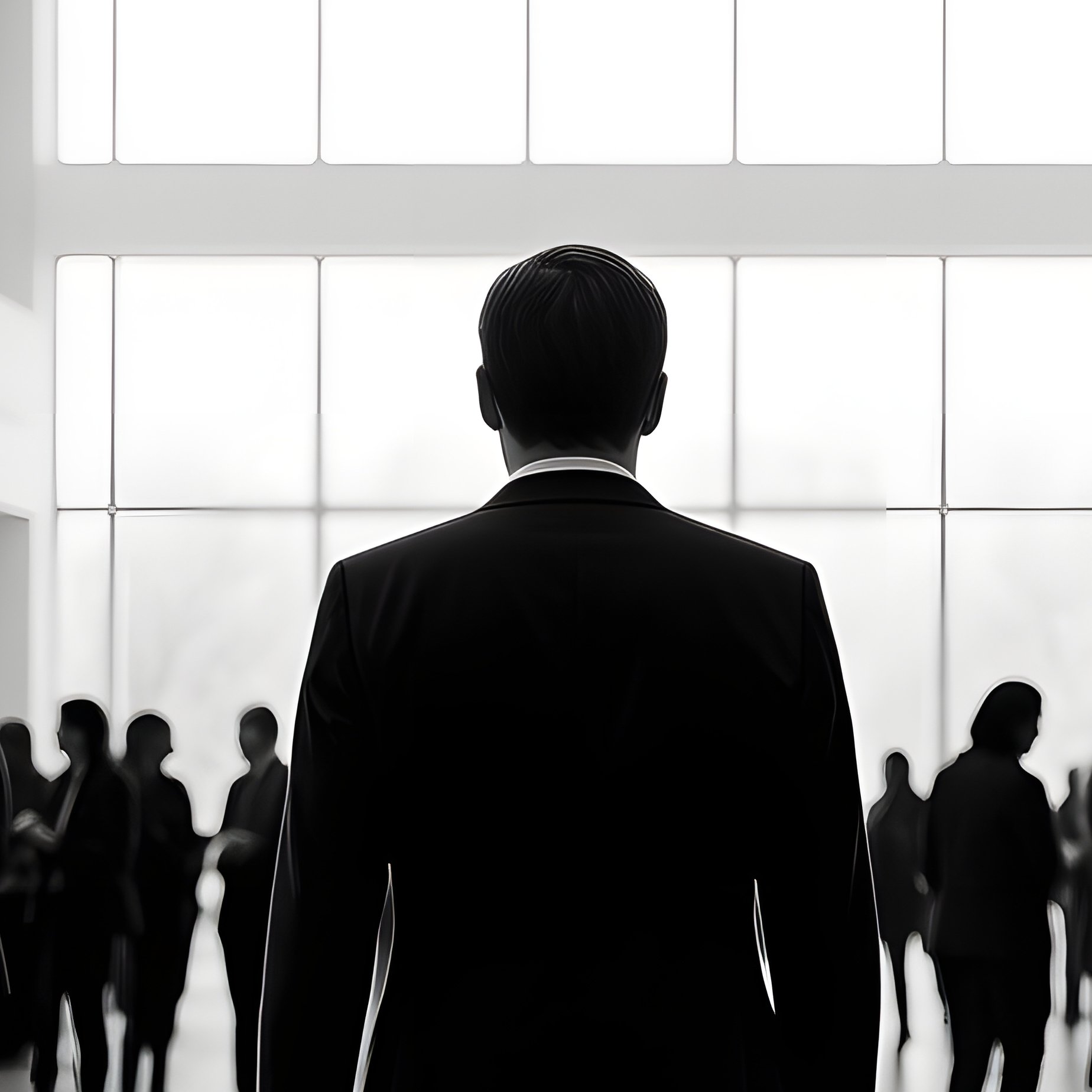 A Person Walking Towards A Group Of People In A Spacious Hall - Full Resolution Quality Preview