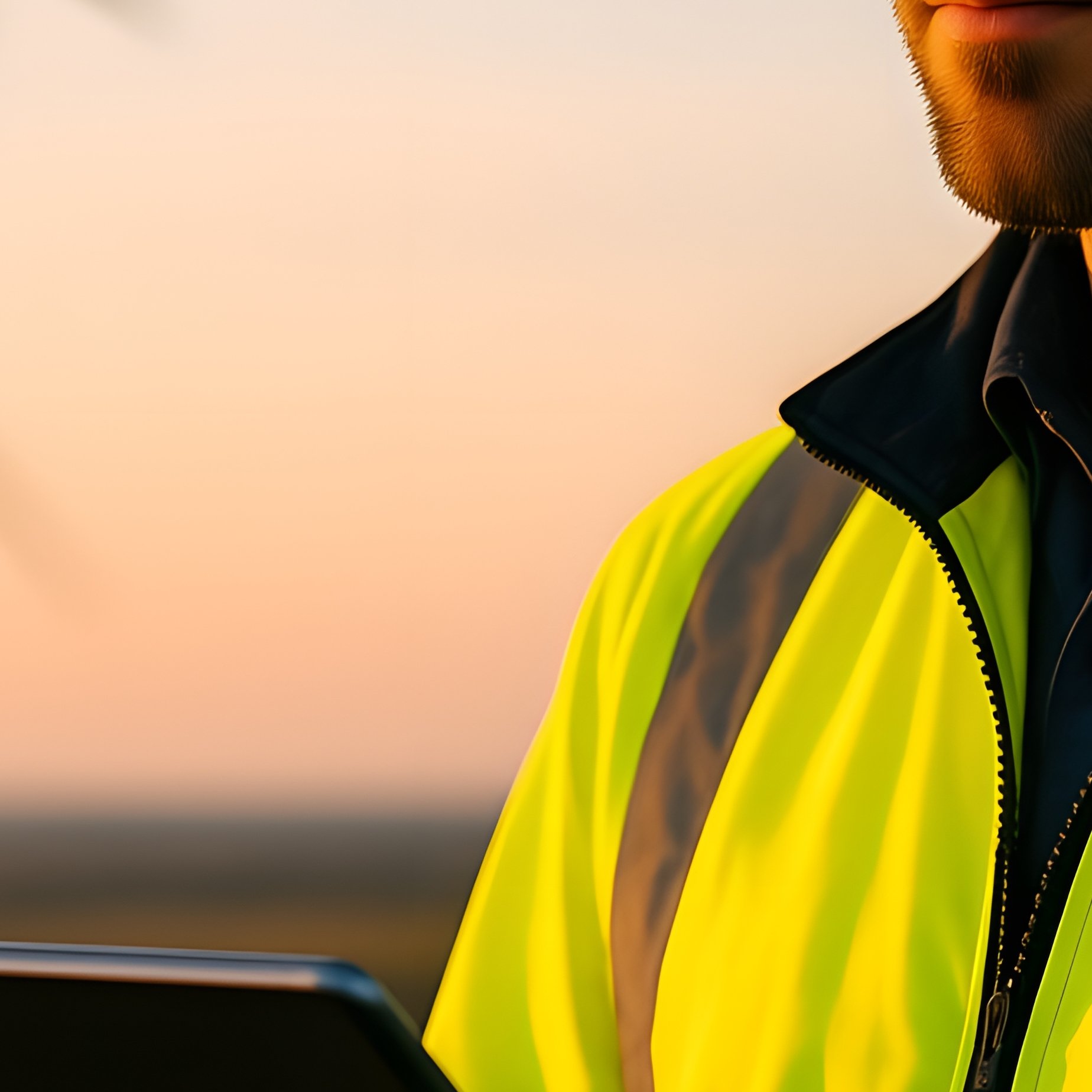 A Person Wearing A Hard Hat And Holding A Tablet Wind Energy - Full Resolution Quality Preview