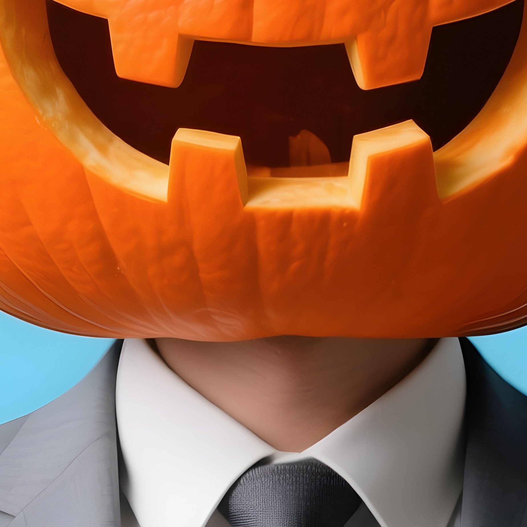 A Person Wearing A Suit With A Carved Pumpkin As Their Head - Full Resolution Quality Preview