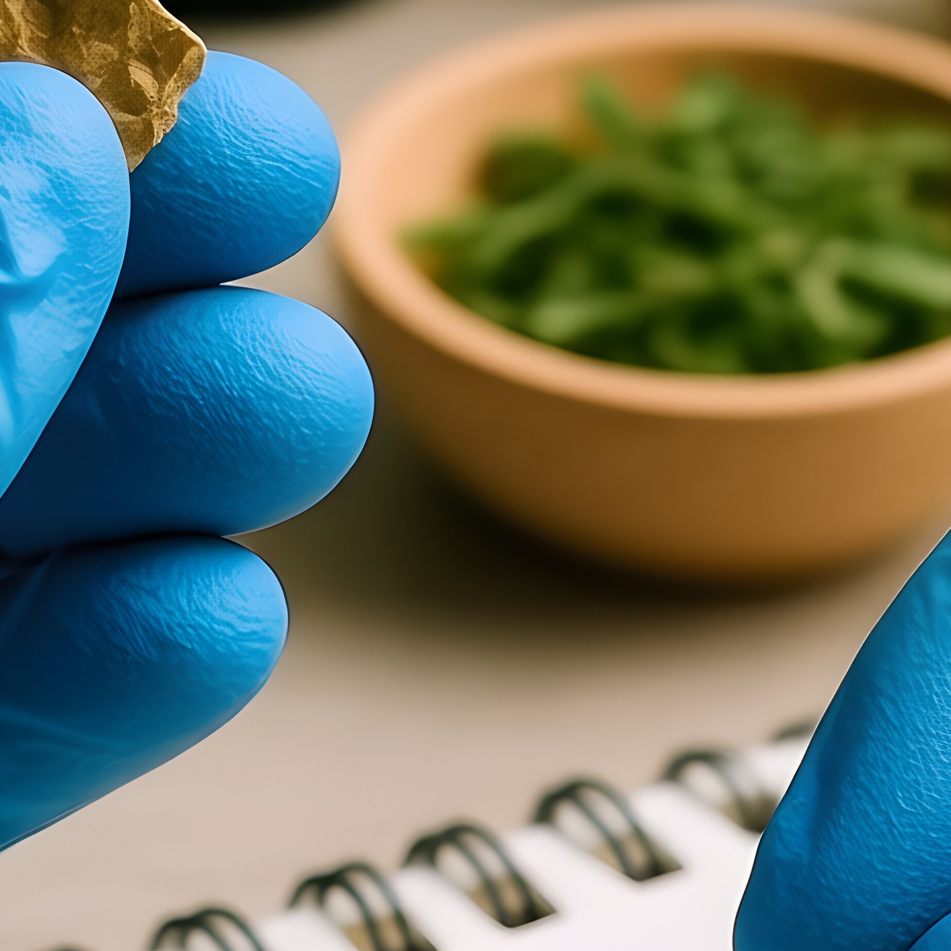 A Person Wearing Blue Gloves Examining And Writing About Various - Full Resolution Quality Preview