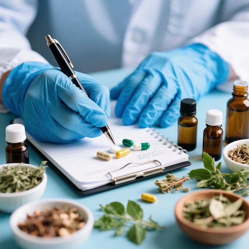 A Person Wearing Blue Gloves Examining And Writing About Natural