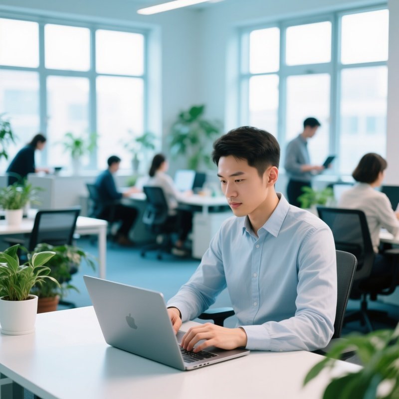 A Person Working On A Laptop In An Office Setting Office Workplace