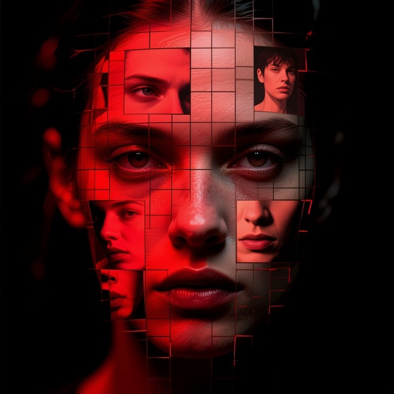 A Persons Face Partially Obscured By A Grid Of Images Digital Art