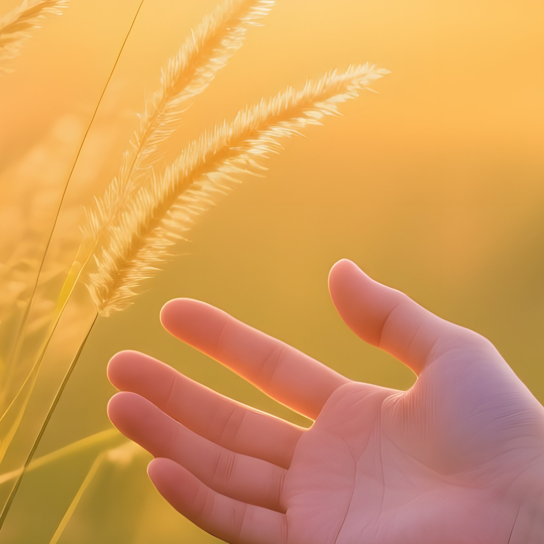 A Persons Hand Reaching Out To Touch Grass Nature Sunset - Full Resolution Quality Preview