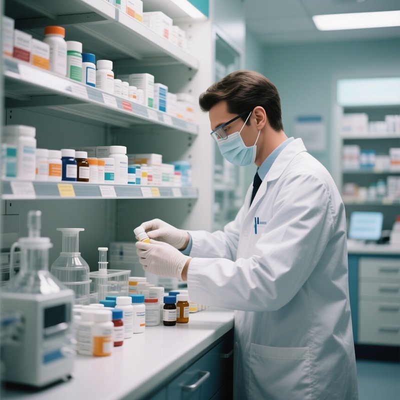 A Pharmacist Organizing Medications In A Sterile Preparation Area