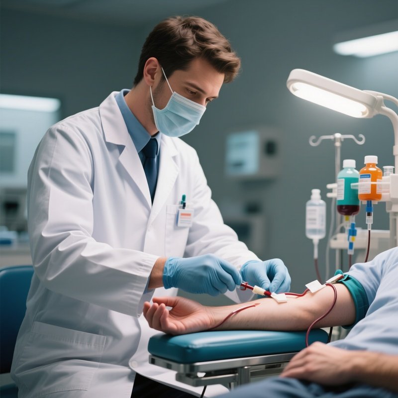 A Phlebotomist Preparing Supplies For A Blood Draw