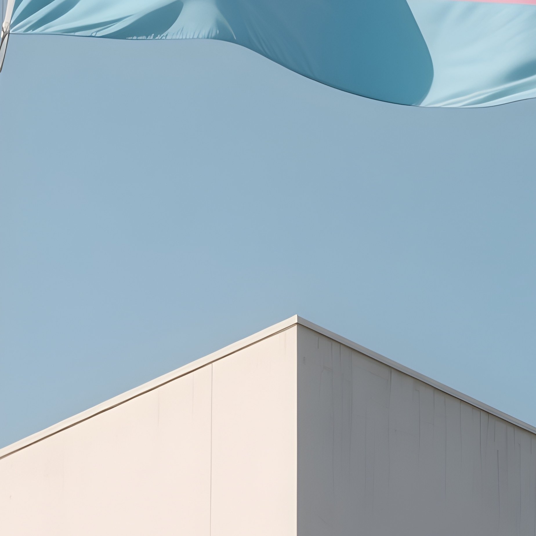 A Photorealistic Agender Flag Rising Above A Minimalist Architectural Structure. - Full Resolution Quality Preview