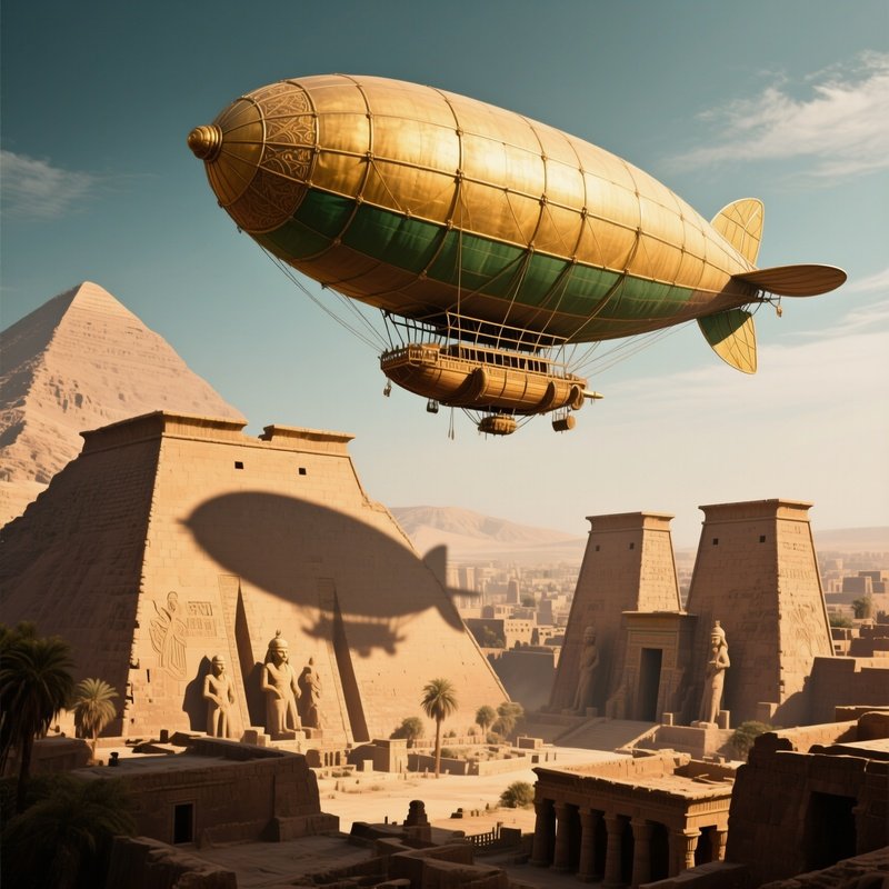 A Photorealistic Airship Over Luxor Shadow Roofs
