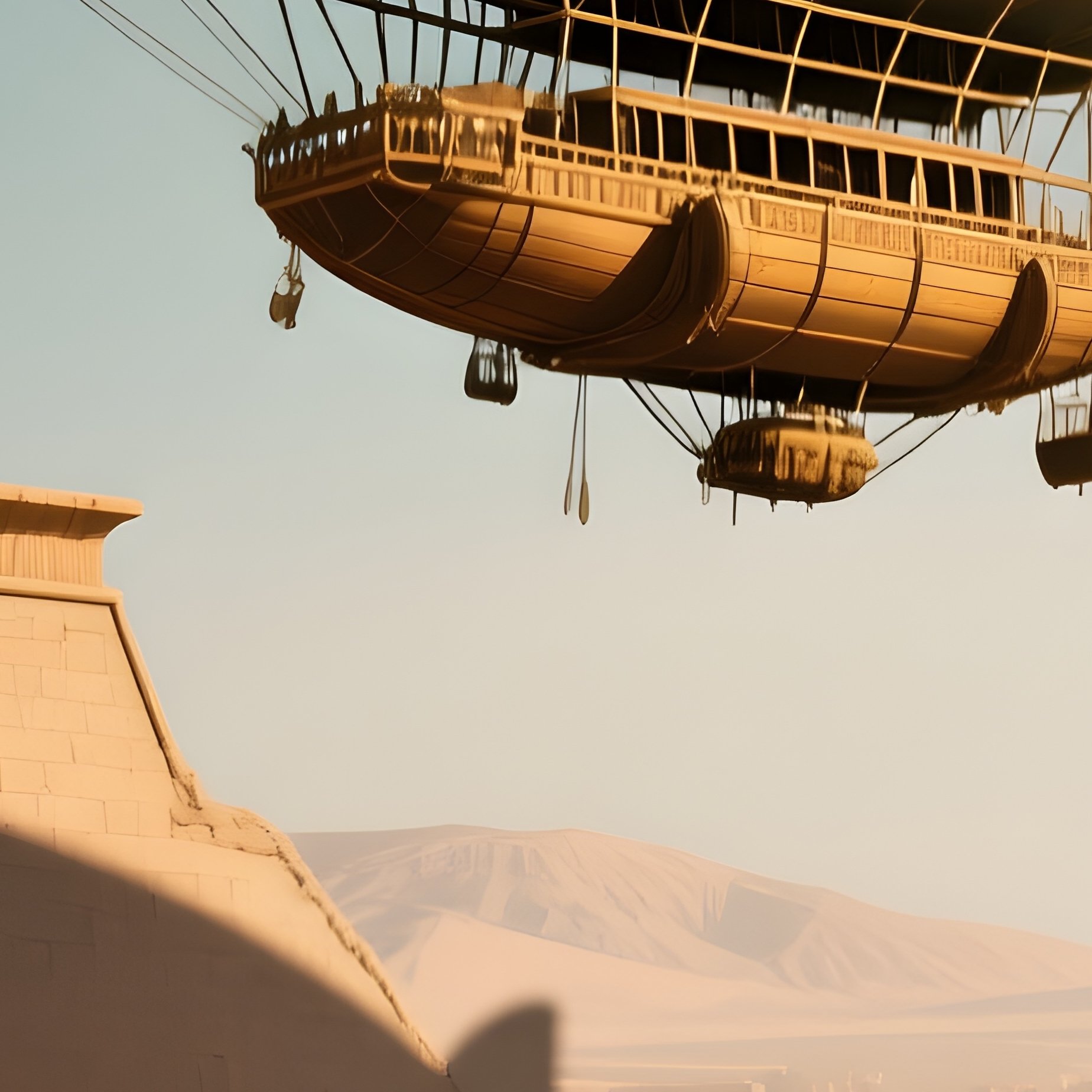 A Photorealistic Airship Over Luxor Shadow Roofs - Full Resolution Quality Preview