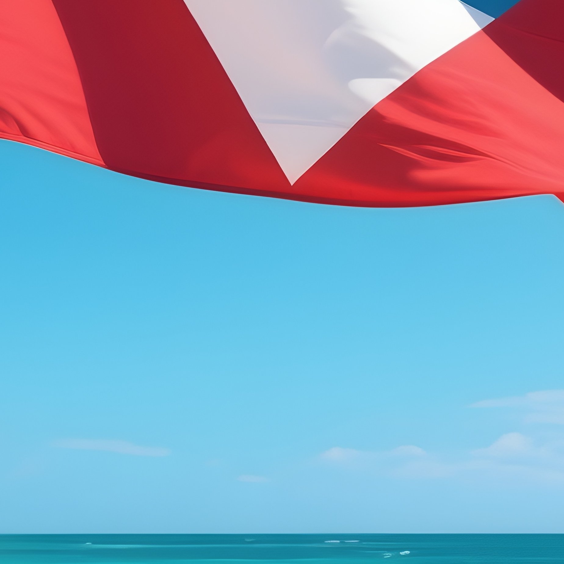 A Photorealistic Antiguan Flag Blowing Above A White Sand Beach With Turquoise Waters Below. - Full Resolution Quality Preview