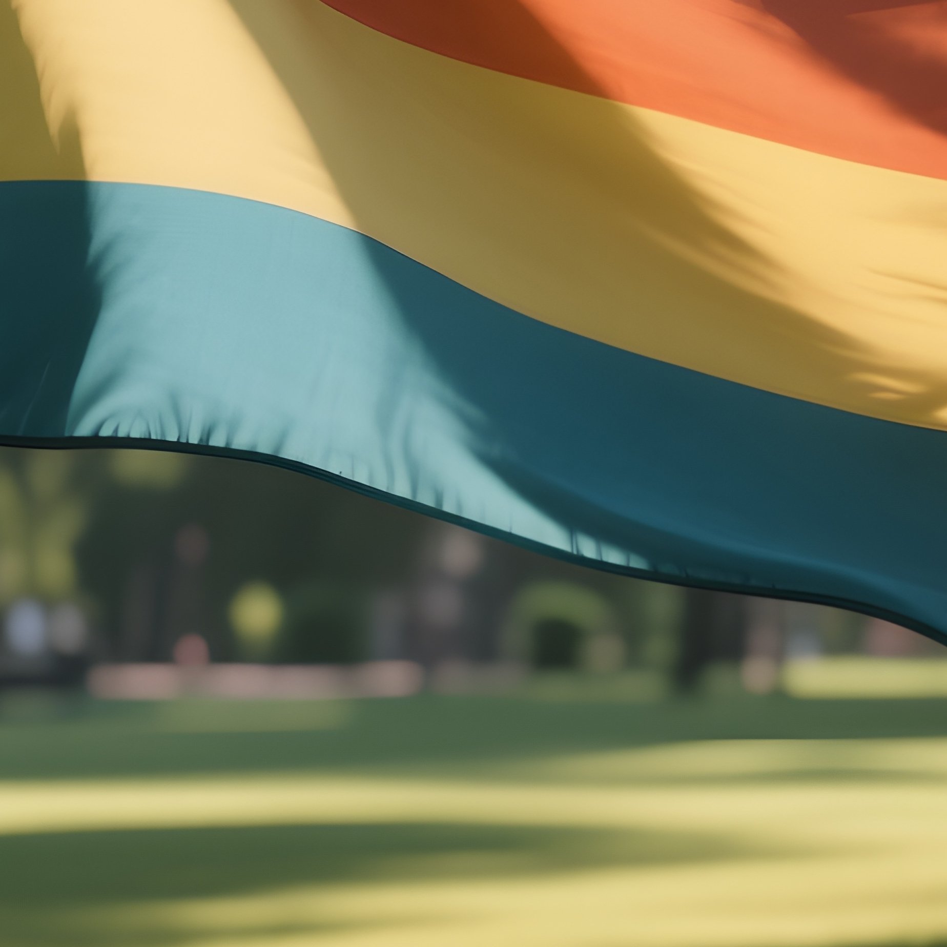 A Photorealistic Aromantic Flag Waving Near A Grassy Park With Long Afternoon Shadows. - Full Resolution Quality Preview