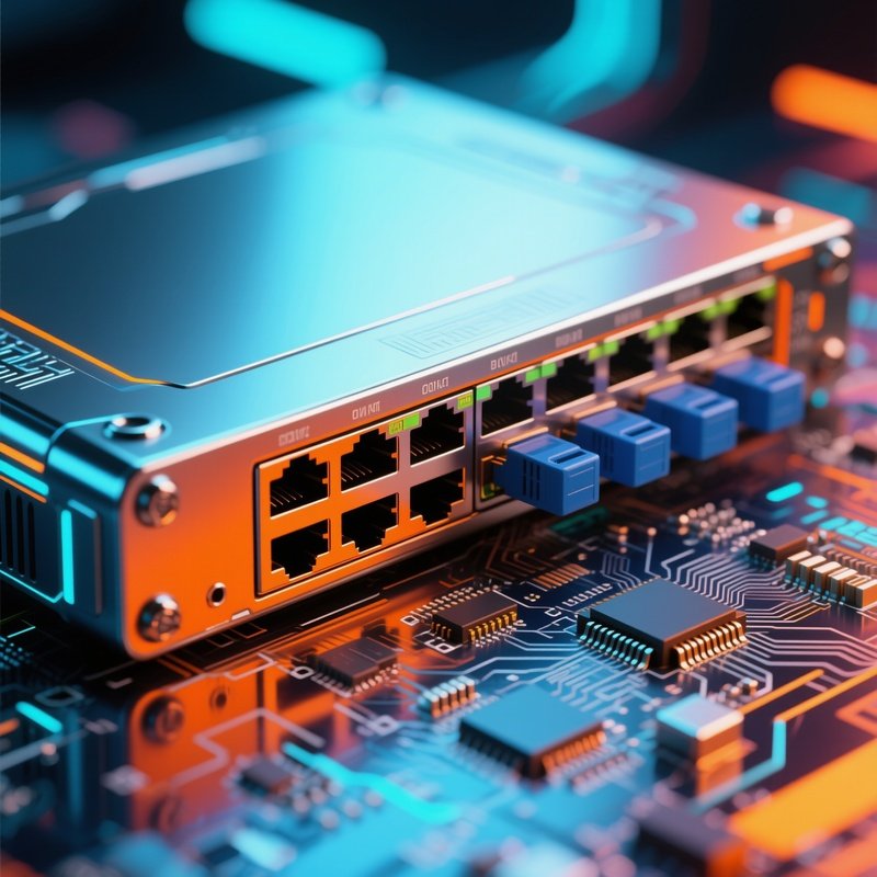 A Photorealistic Art Image Of A Network Switch Close Up