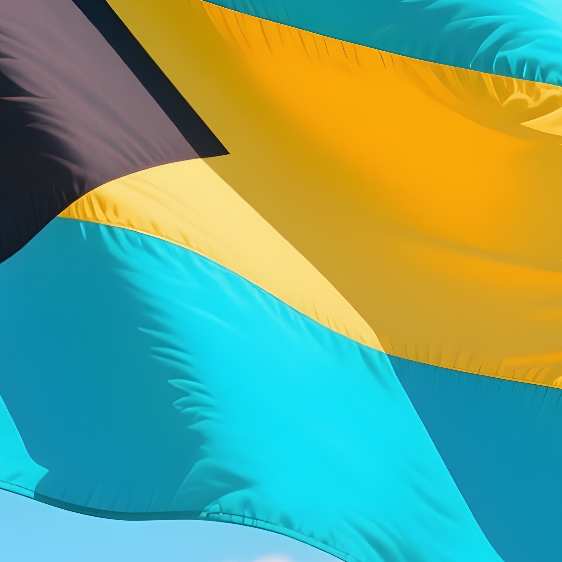 A Photorealistic Bahamian Flag Waving Beside A Colorful Tropical Marina. - Full Resolution Quality Preview