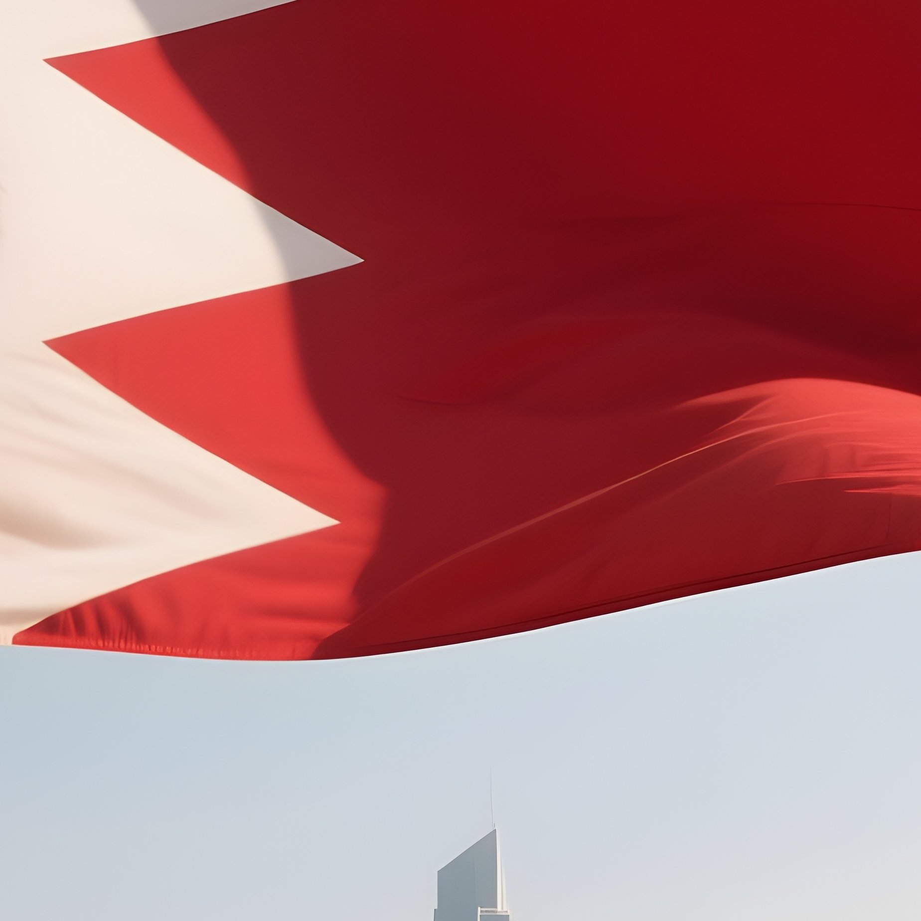 A Photorealistic Bahraini Flag Moving Gently Above A Desert City Skyline. - Full Resolution Quality Preview