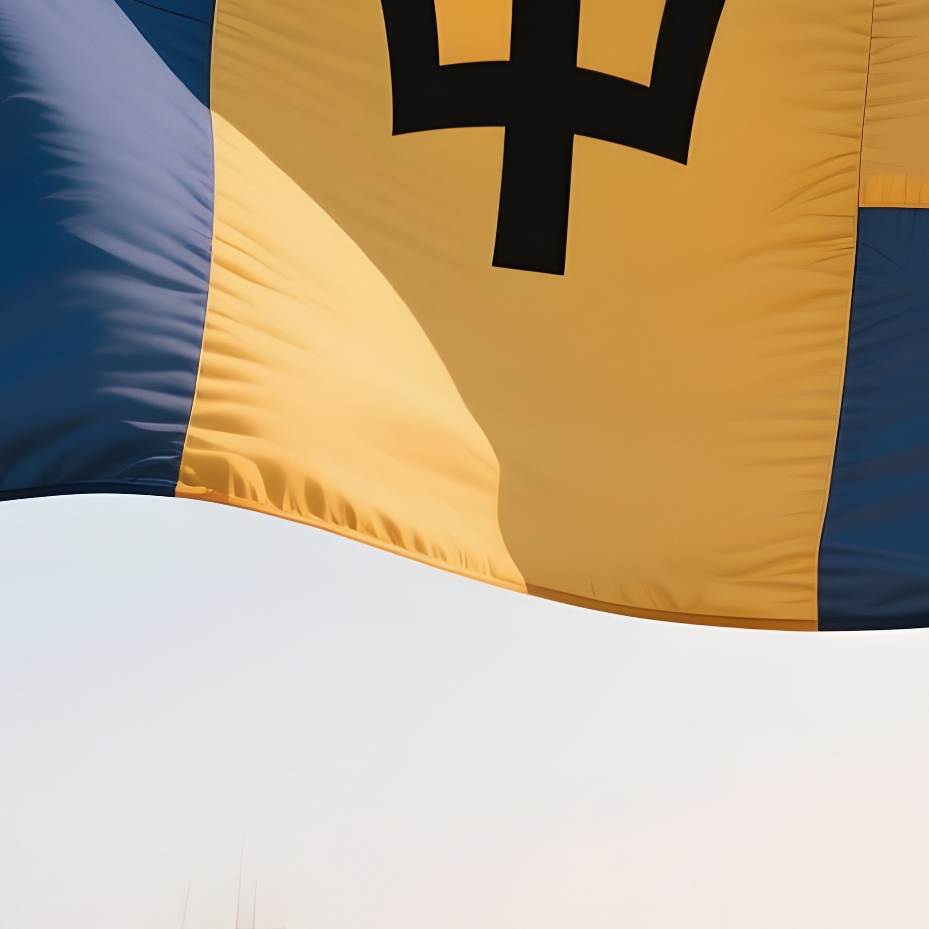A Photorealistic Barbadian Flag Waving Above A Harbor Filled With Fishing Boats. - Full Resolution Quality Preview