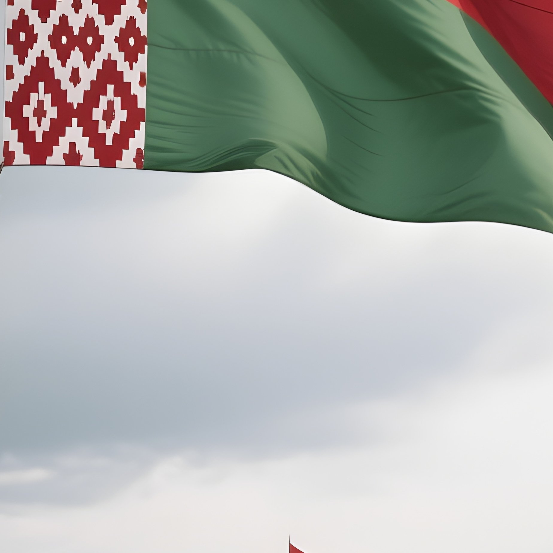 A Photorealistic Belarusian Flag Rising Over A Wide Government Square Under Cloudy Skies. - Full Resolution Quality Preview