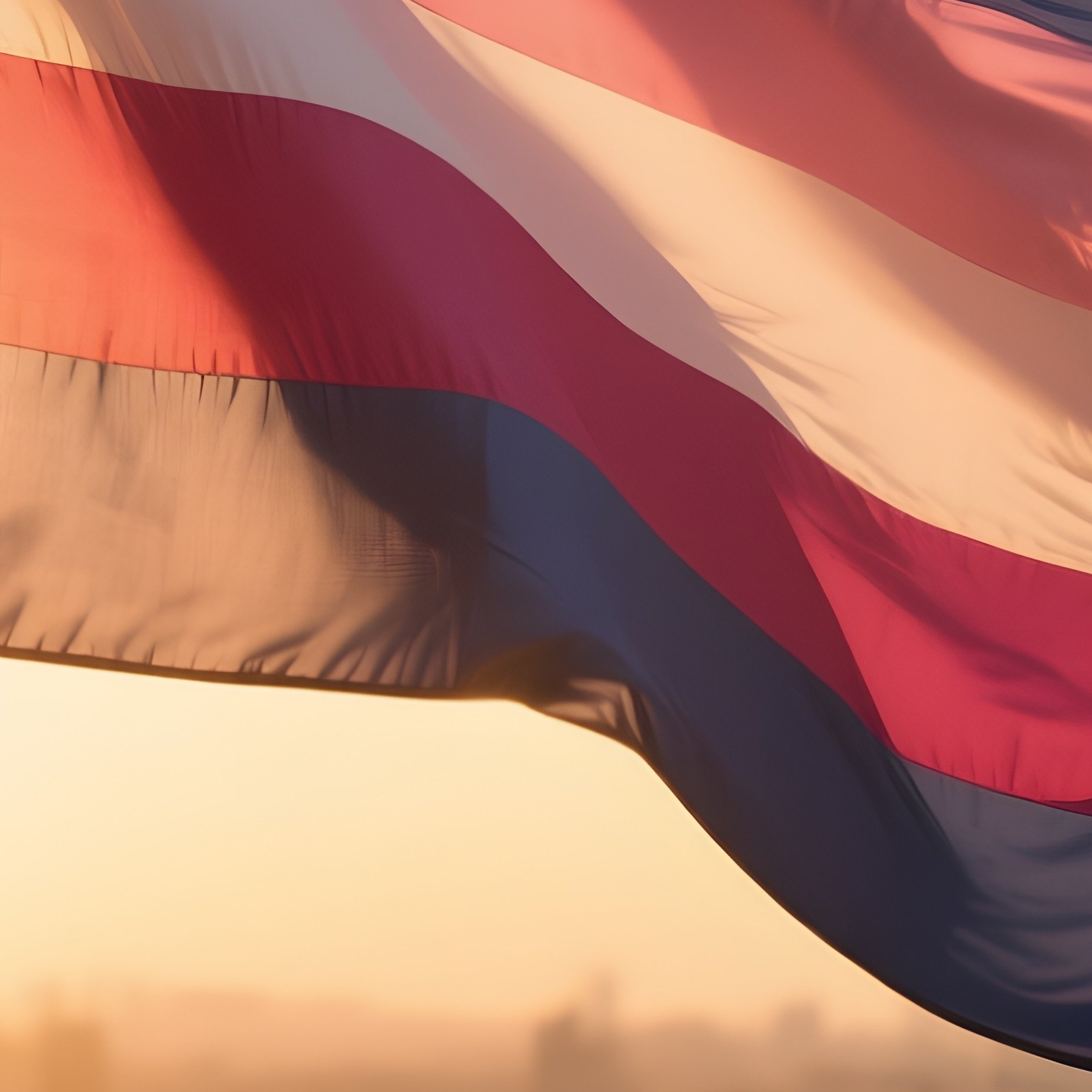 A Photorealistic Bisexual Flag Rippling Under Golden Evening Sunlight Above An Urban Rooftop. - Full Resolution Quality Preview