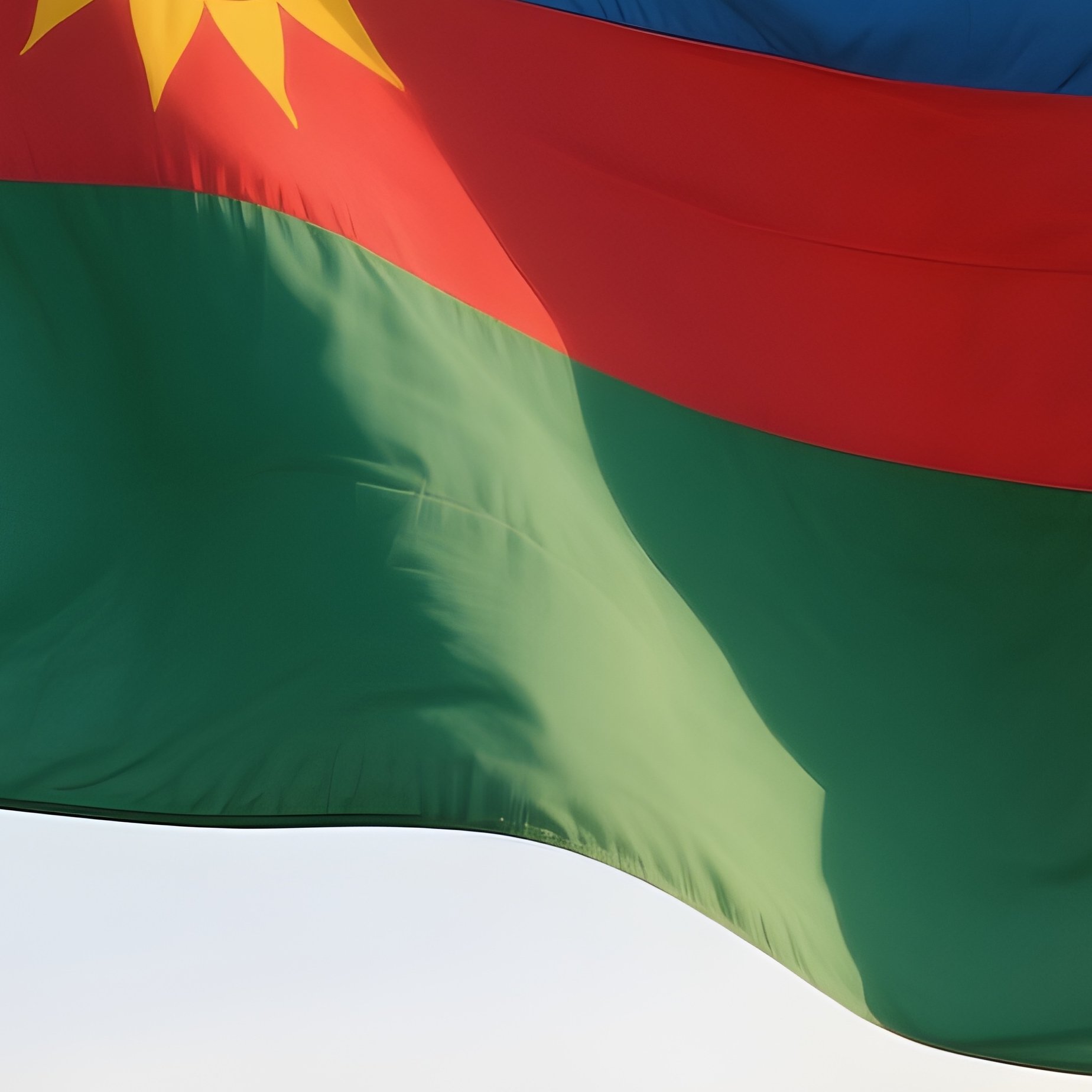 A Photorealistic Botswanan Flag Rising Above A Calm Savannah Under Soft Clouds - Full Resolution Quality Preview