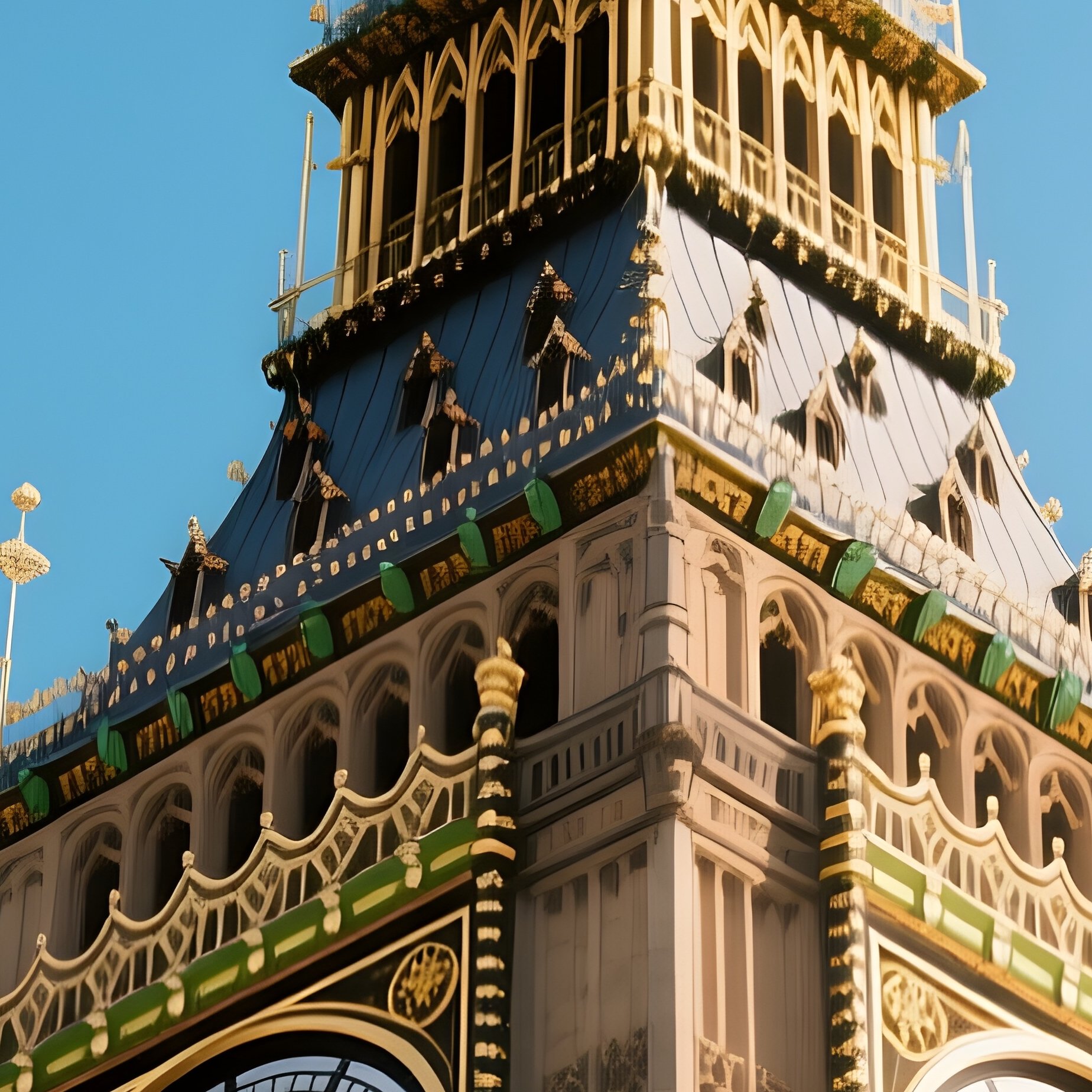 A Photorealistic British Flag Flying Atop A Historic Clock Tower Under Bright Daylight. - Full Resolution Quality Preview
