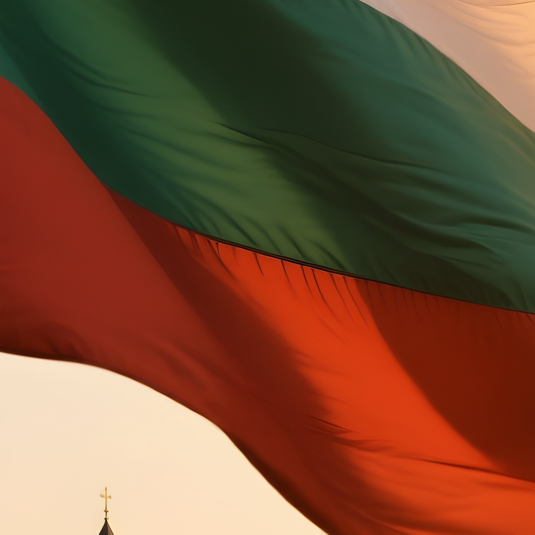 A Photorealistic Bulgarian Flag Waving Beside A Hillside Monastery Under Golden Evening Light. - Full Resolution Quality Preview