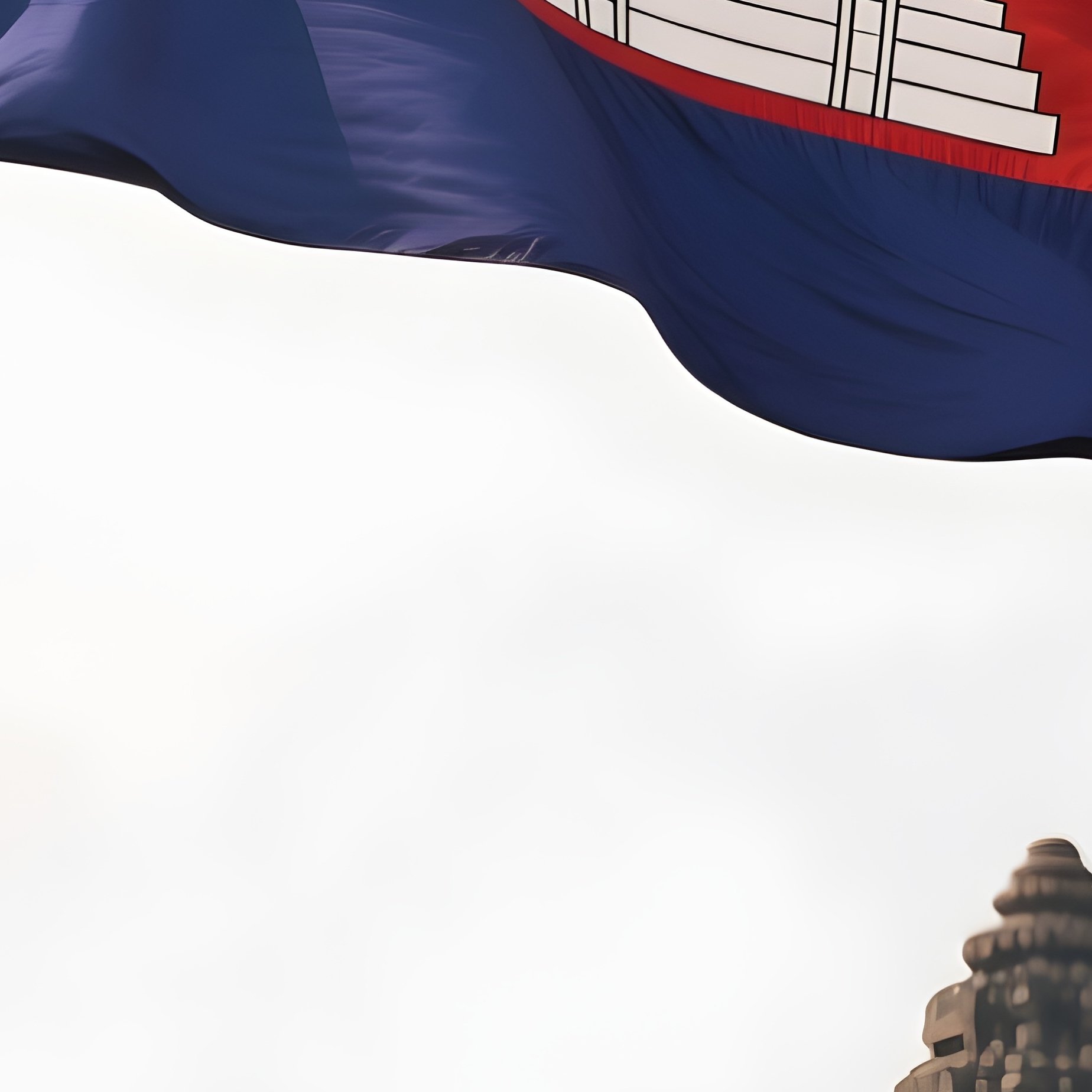 A Photorealistic Cambodian Flag Rising Beside An Ancient Temple Complex. - Full Resolution Quality Preview