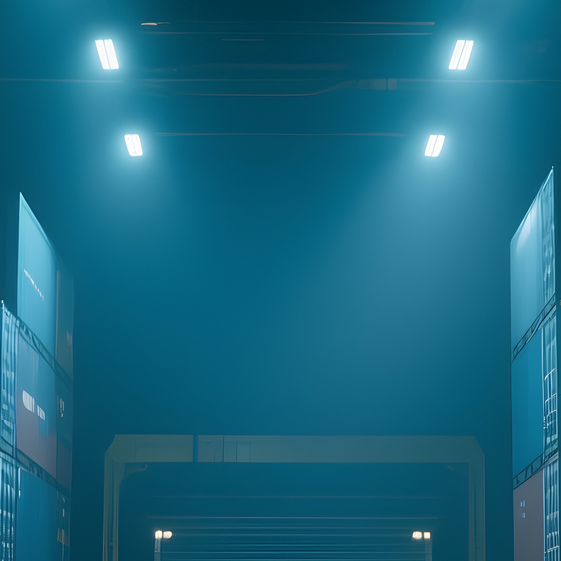 A Photorealistic Cargo Bay Filled With Stacked Steel Containers Illuminated By Harsh Industrial Floodlights During Nighttime Operations. - Full Resolution Quality Preview
