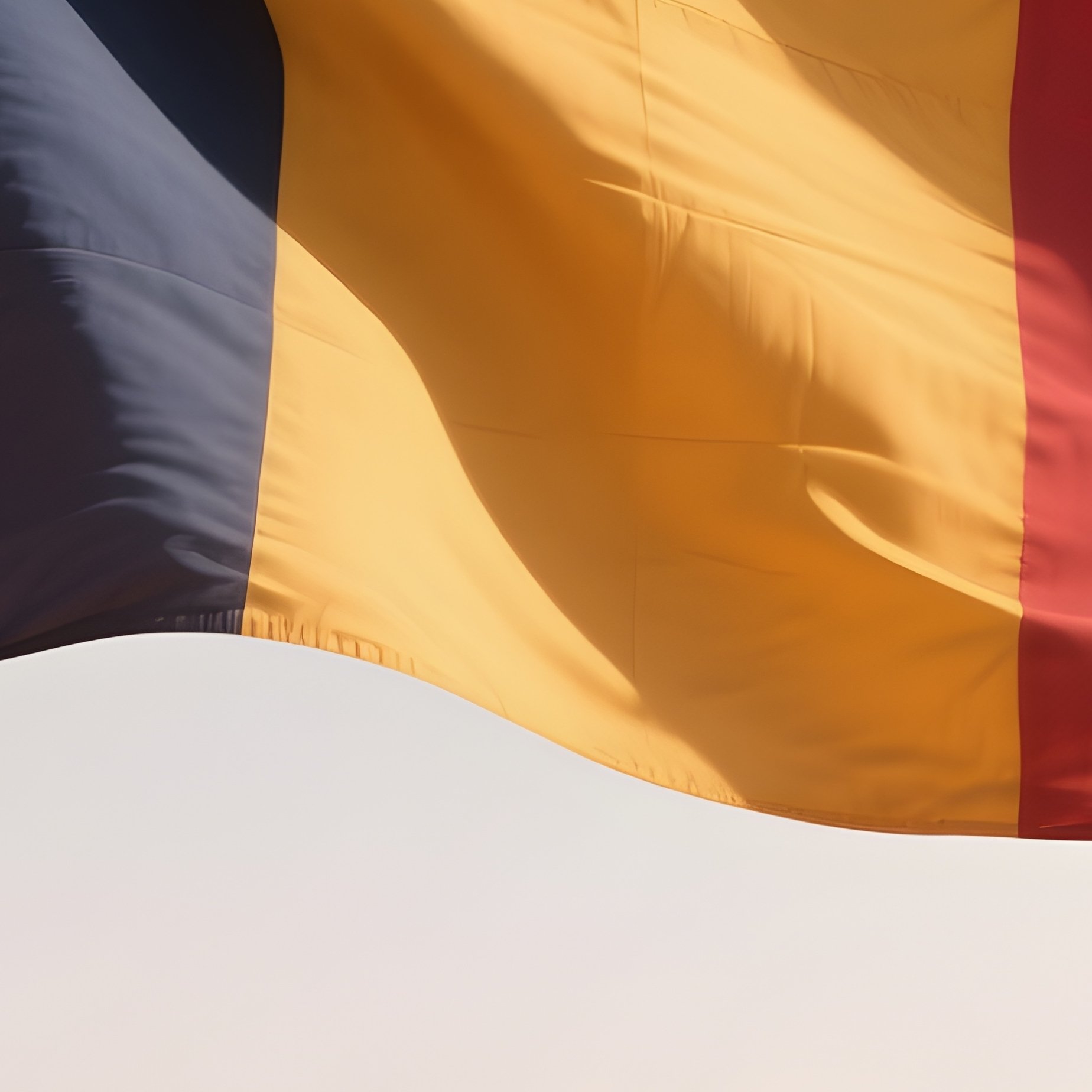 A Photorealistic Chadian Flag Waving Beside An Ochre Desert Landscape. - Full Resolution Quality Preview