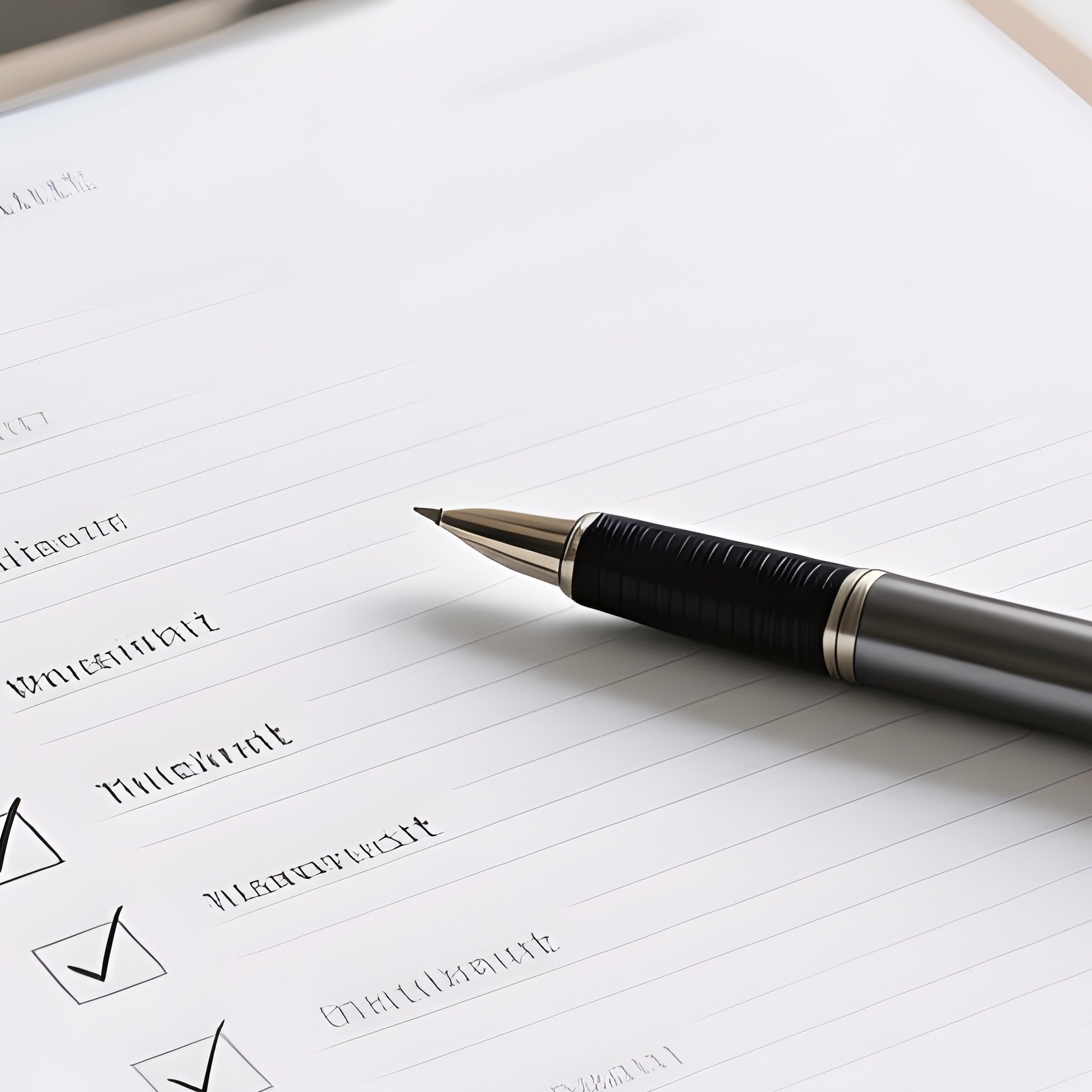 A Photorealistic Checklist On A Clipboard With A Pen Lying Diagonally Across The Page On A Clean White Desk. - Full Resolution Quality Preview