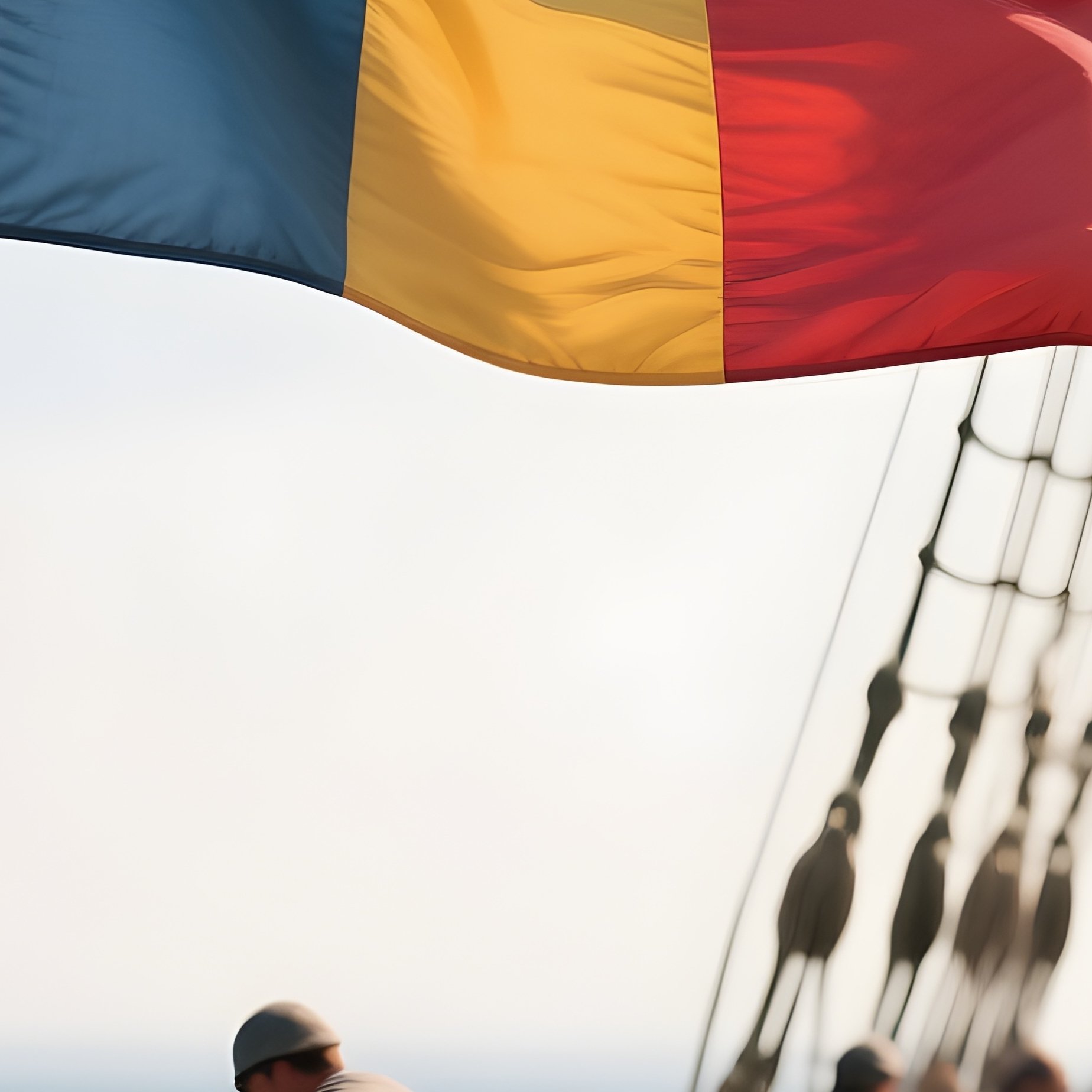 A Photorealistic Colorful Signal Flag Blowing Over A Busy Working Deck Filled With Ropes And Equipment. - Full Resolution Quality Preview