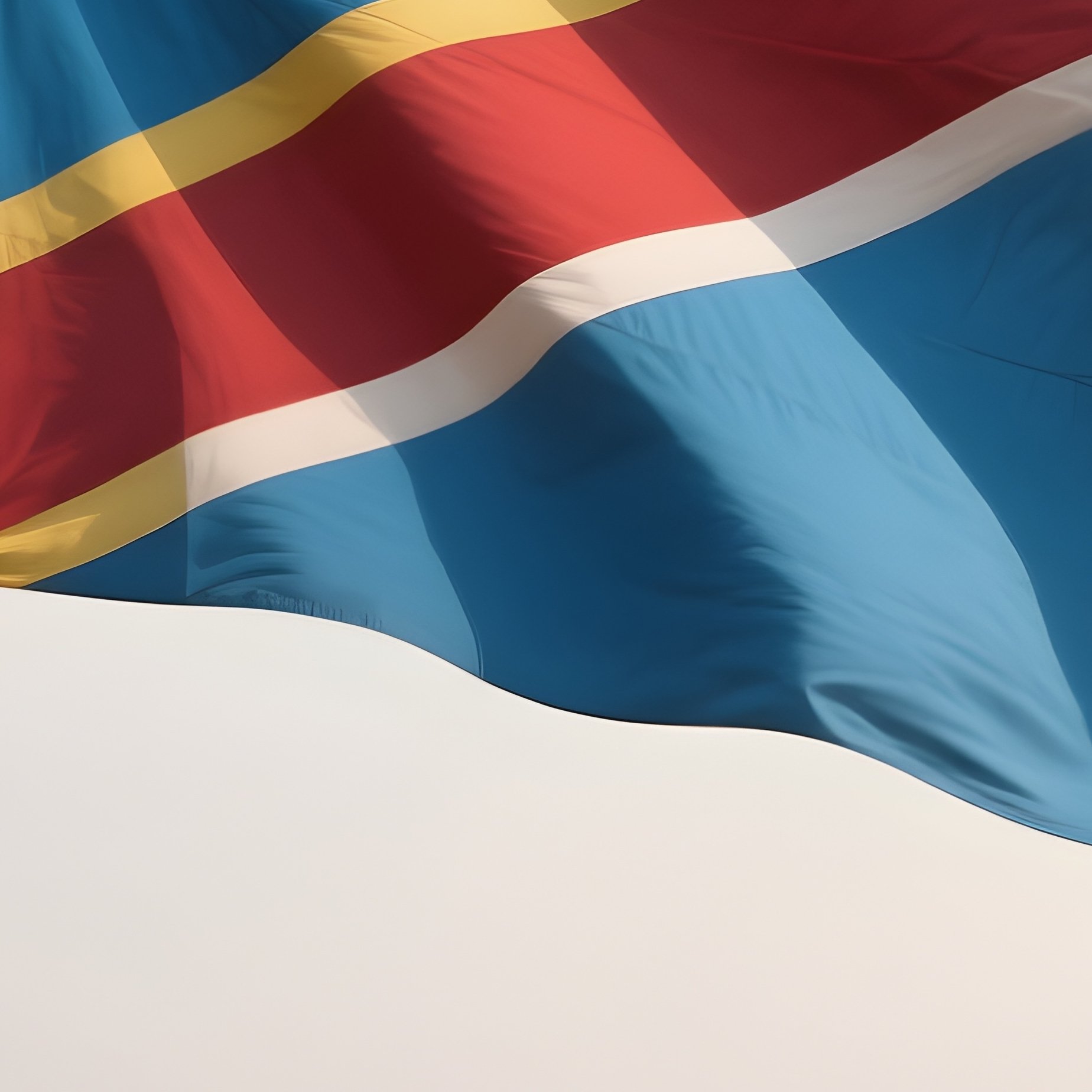 A Photorealistic Congolese (Rep. Kongo) Flag Rising Above A Broad Riverbank. - Full Resolution Quality Preview
