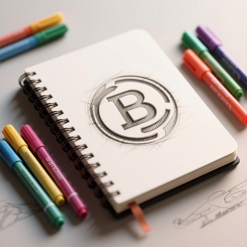 A Photorealistic Copyright Symbol Embossed On A Designer’S Sketchbook Beside Colored Markers.
