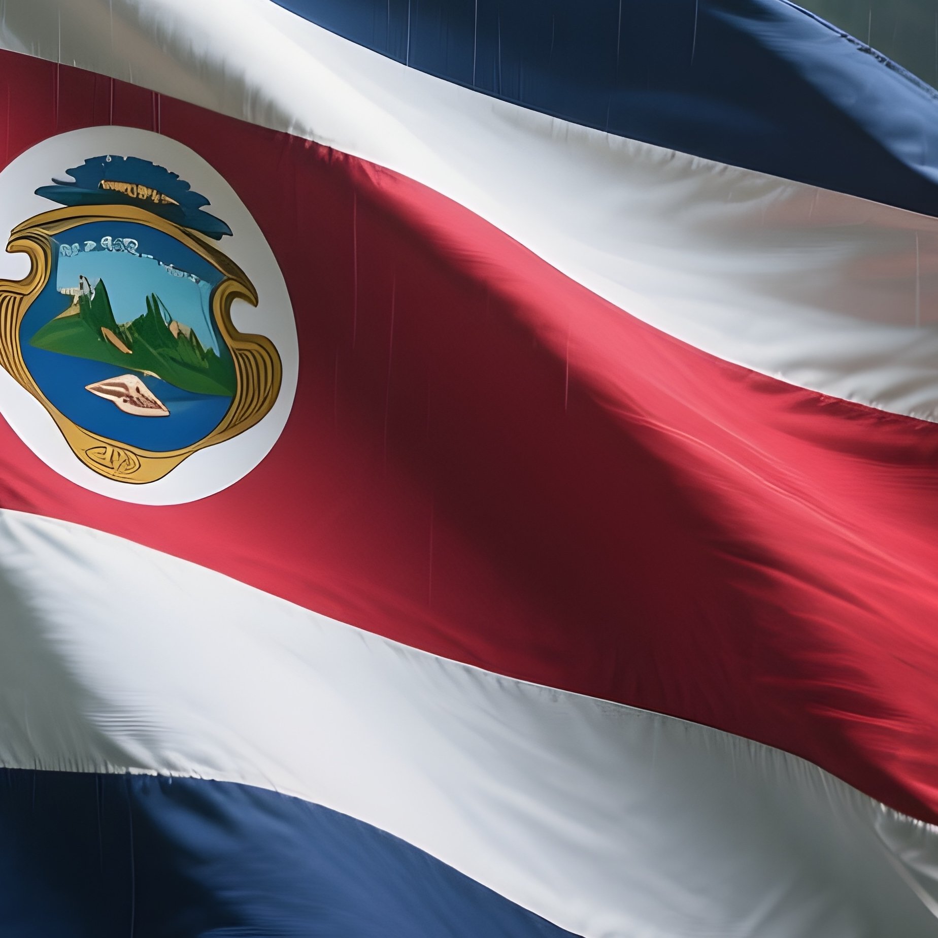 A Photorealistic Costa Rican Flag Waving Near A Lush Rainforest Canopy. - Full Resolution Quality Preview