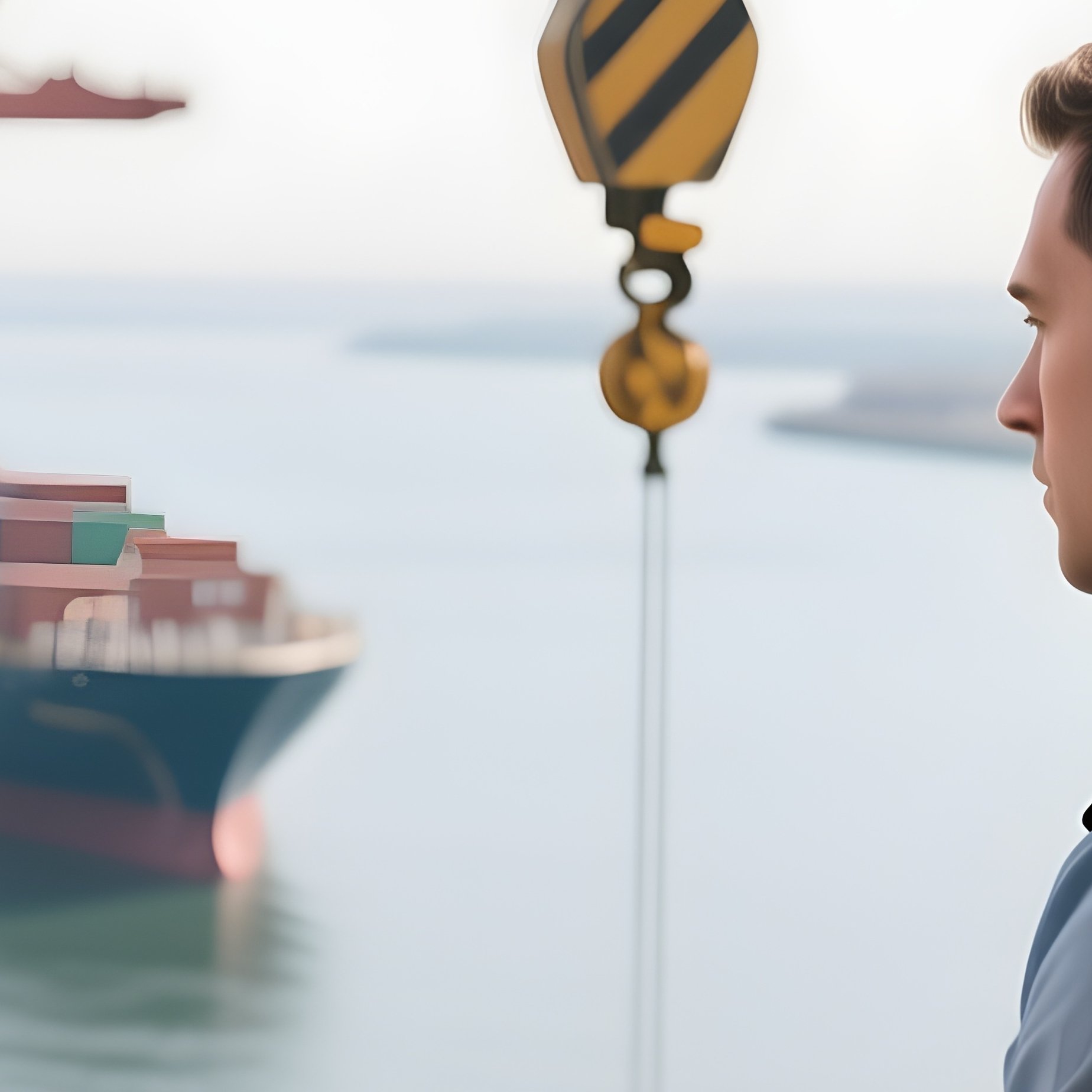 A Photorealistic Crane Operator Adjusting Controls In A Glass Cab Overlooking The Humming Terminal. - Full Resolution Quality Preview