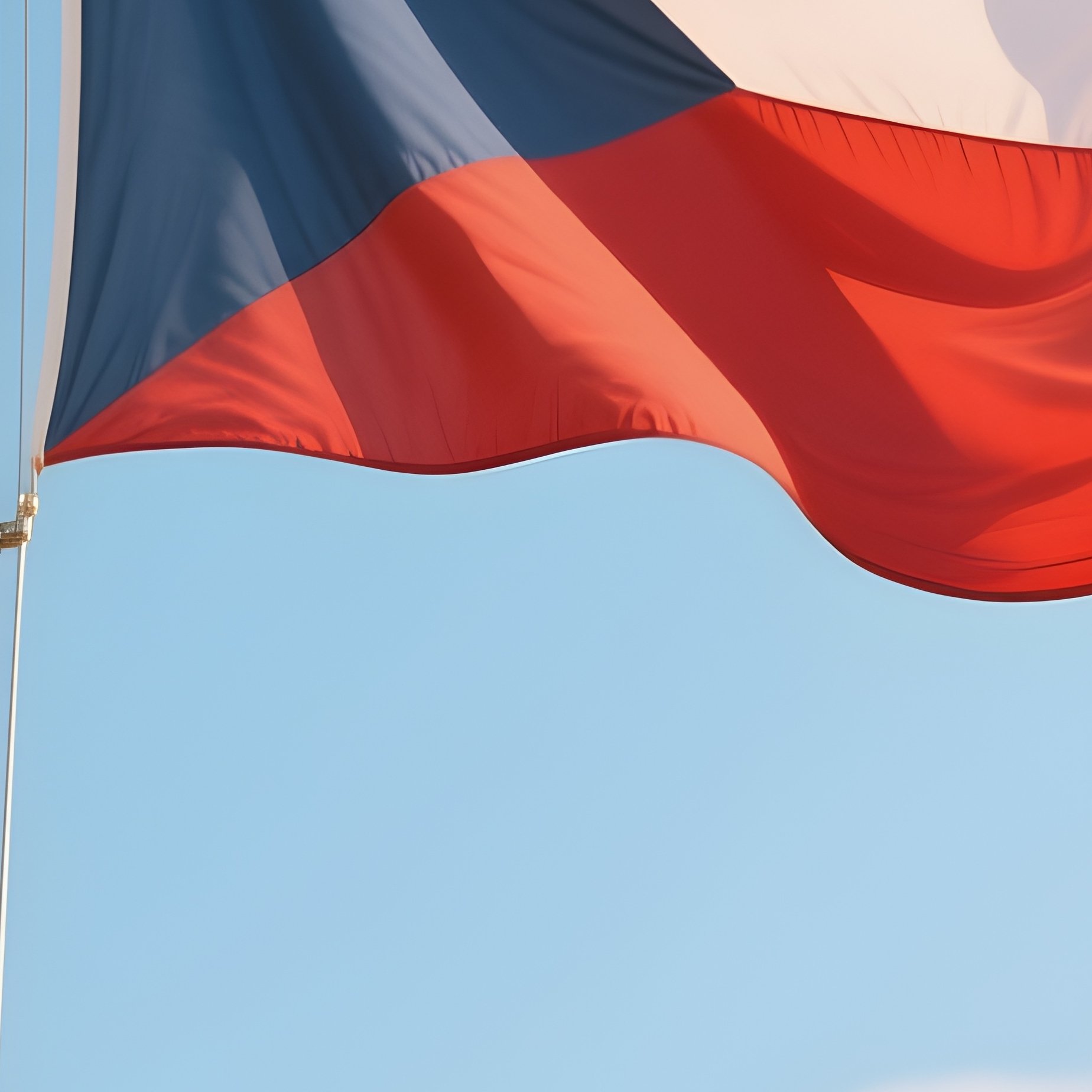 A Photorealistic Czech Flag Moving Gently Atop A Castle Roof Under Warm Spring Weather. - Full Resolution Quality Preview
