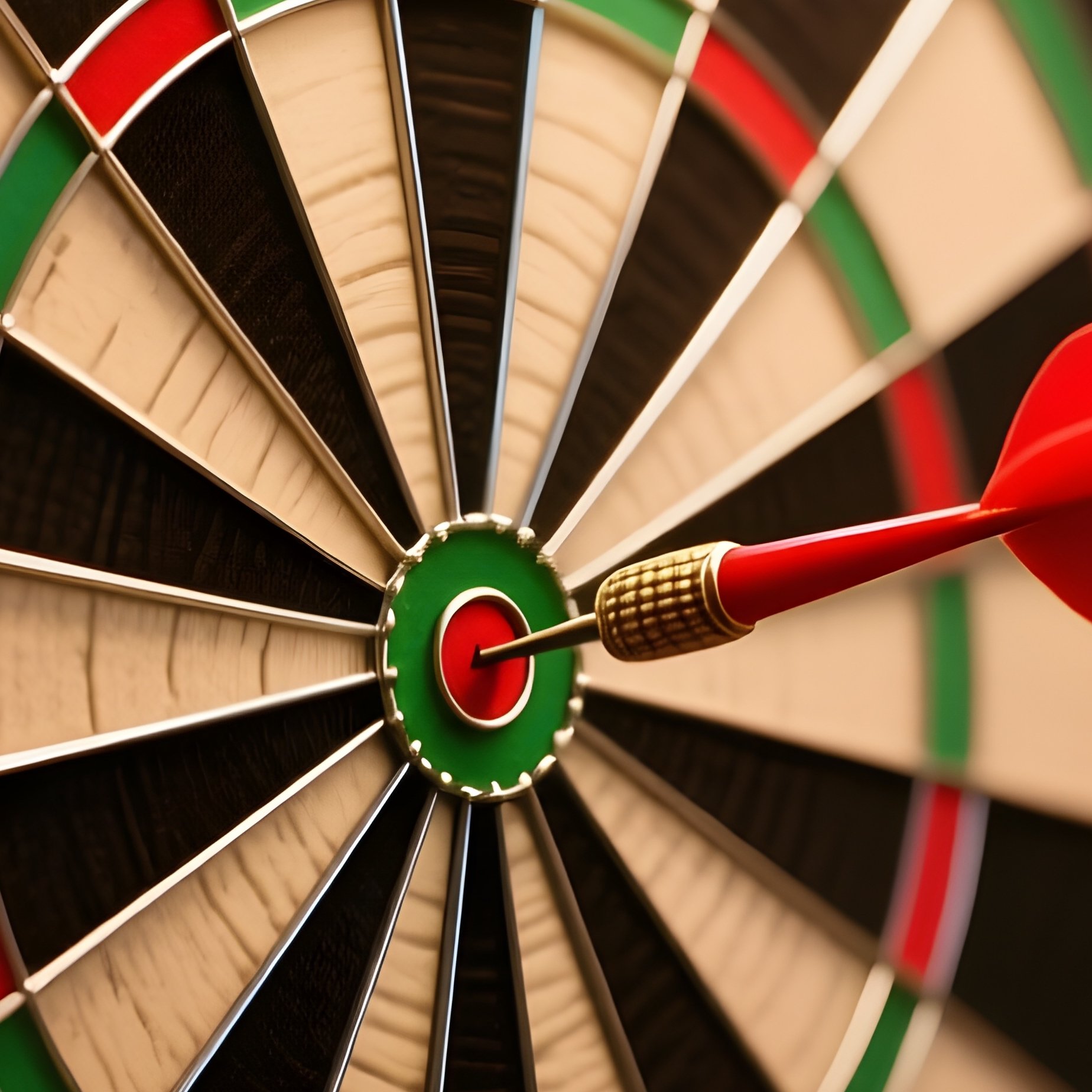 A Photorealistic Dartboard With A Single Red Dart In The Bullseye Under Warm Ambient Led Room Lighting. - Full Resolution Quality Preview