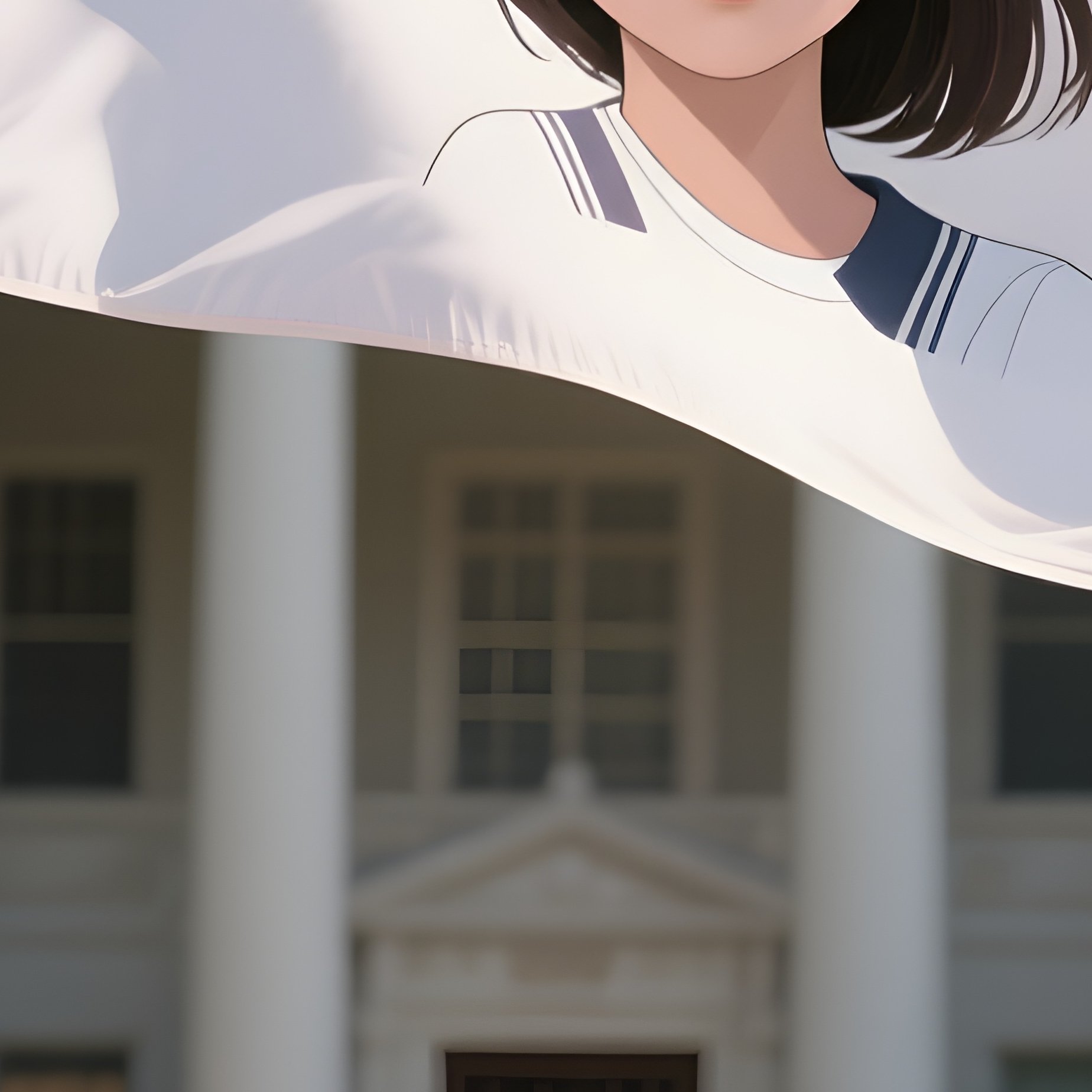 A Photorealistic Demi Girl Flag Fluttering Near A Quiet Academic Campus Building. - Full Resolution Quality Preview