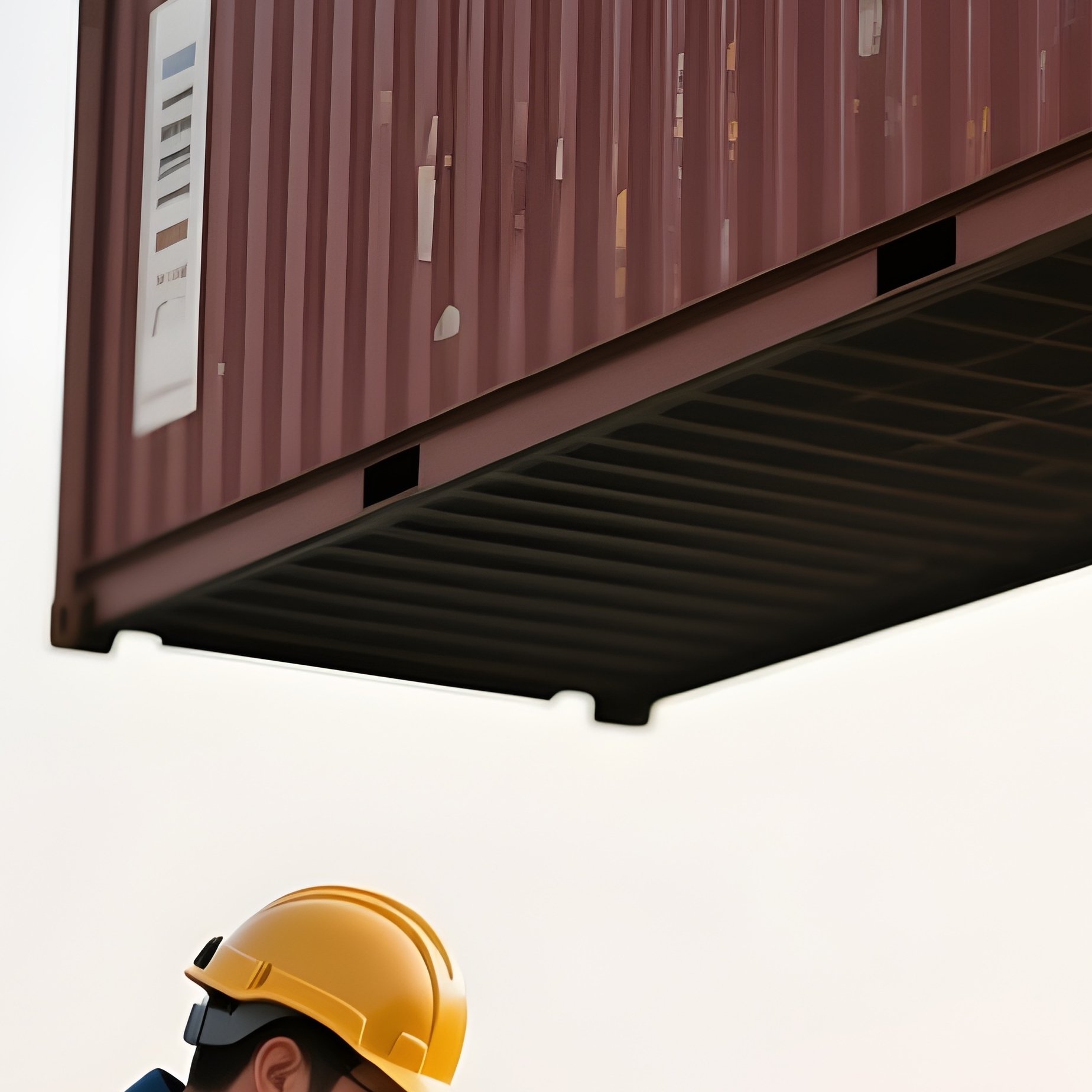 A Photorealistic Dock Crew Tightening Locking Bolts As A Crane Positions Another Container Overhead. - Full Resolution Quality Preview
