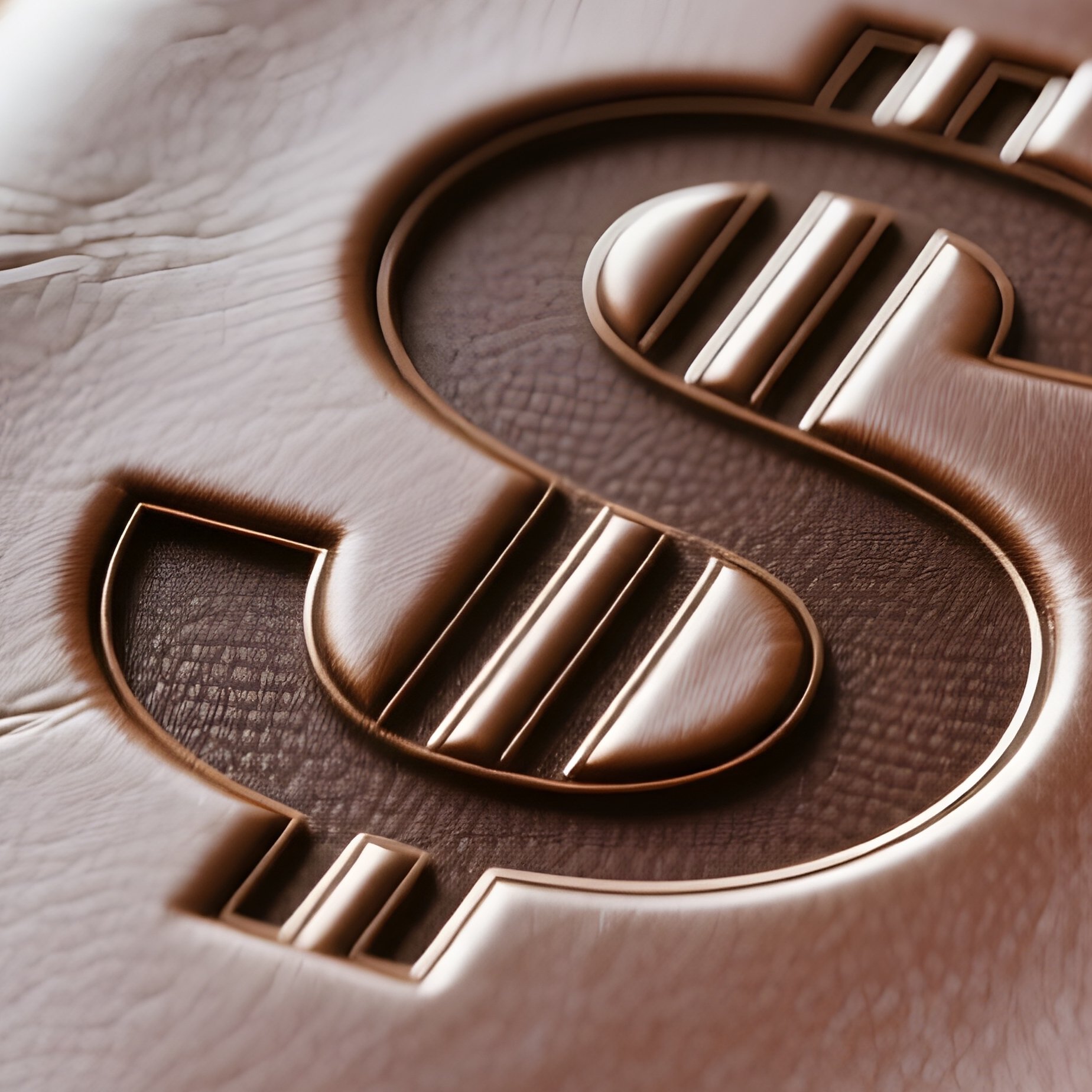 A Photorealistic Dollar Symbol Engraved Into A Leather Bound Finance Ledger On A Wooden Table. - Full Resolution Quality Preview