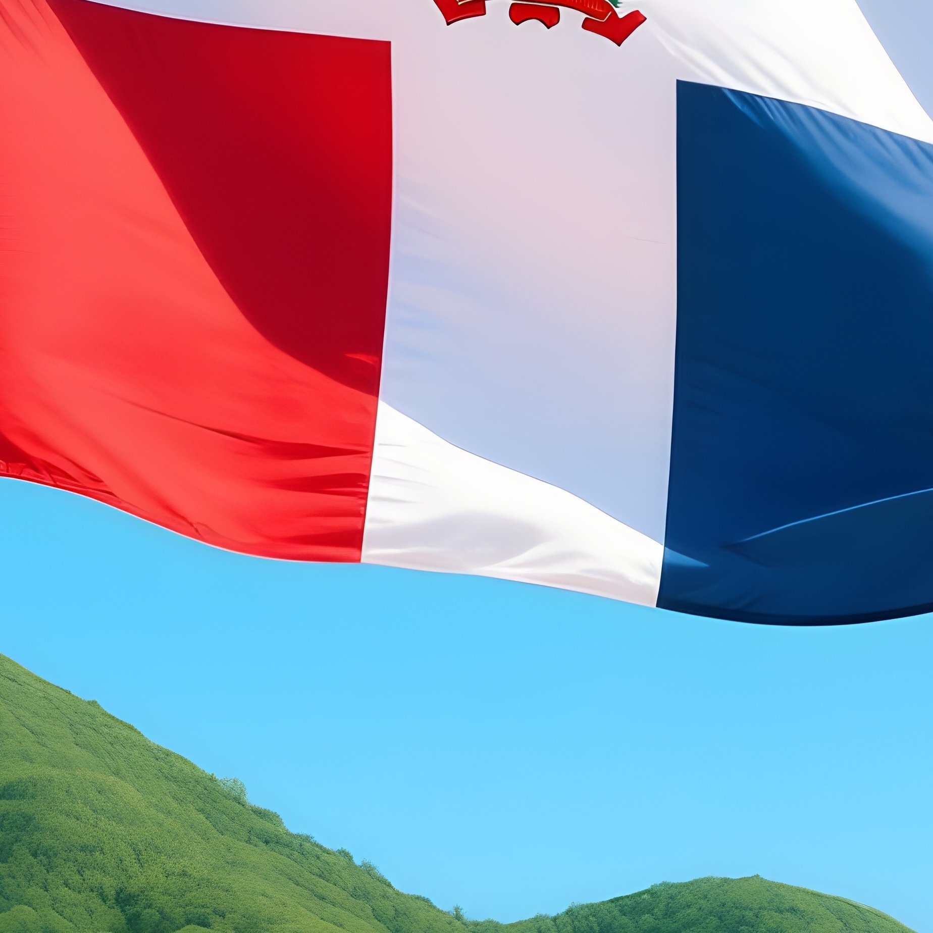 A Photorealistic Dominican Republic Flag Fluttering Above A Bright Caribbean Coastline - Full Resolution Quality Preview